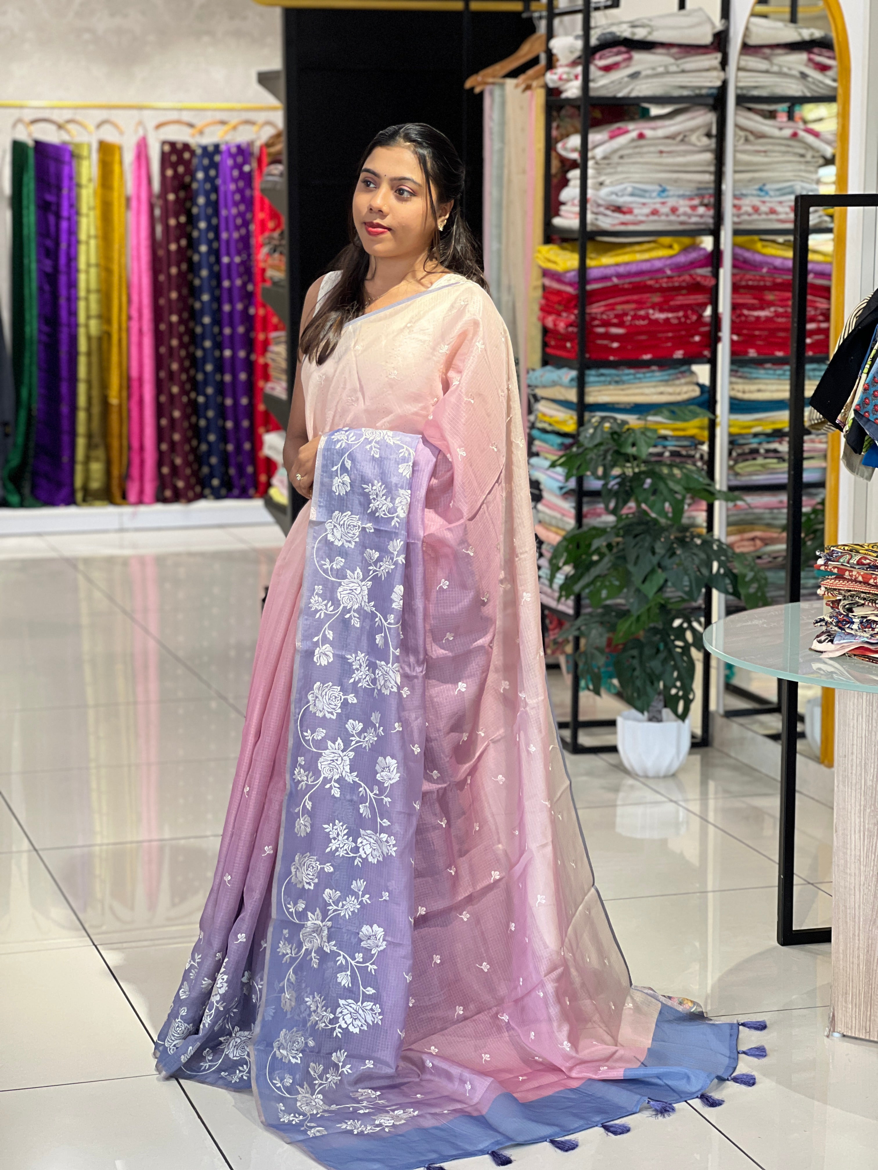 Machine Embroidery Silky Kota Saree | SVF221