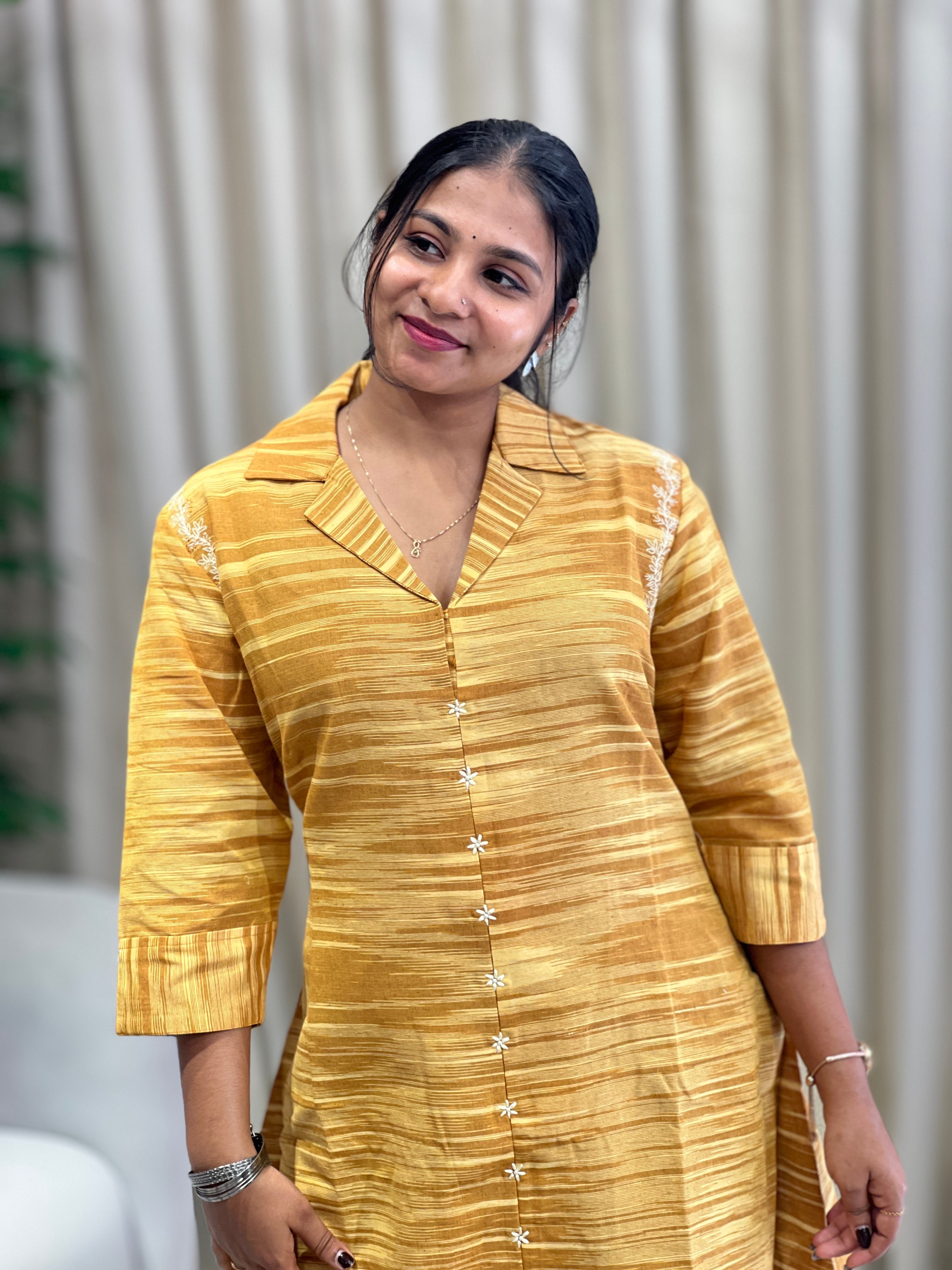 Ikath Inspired Printed Cotton A- Line Kurta | DNT996