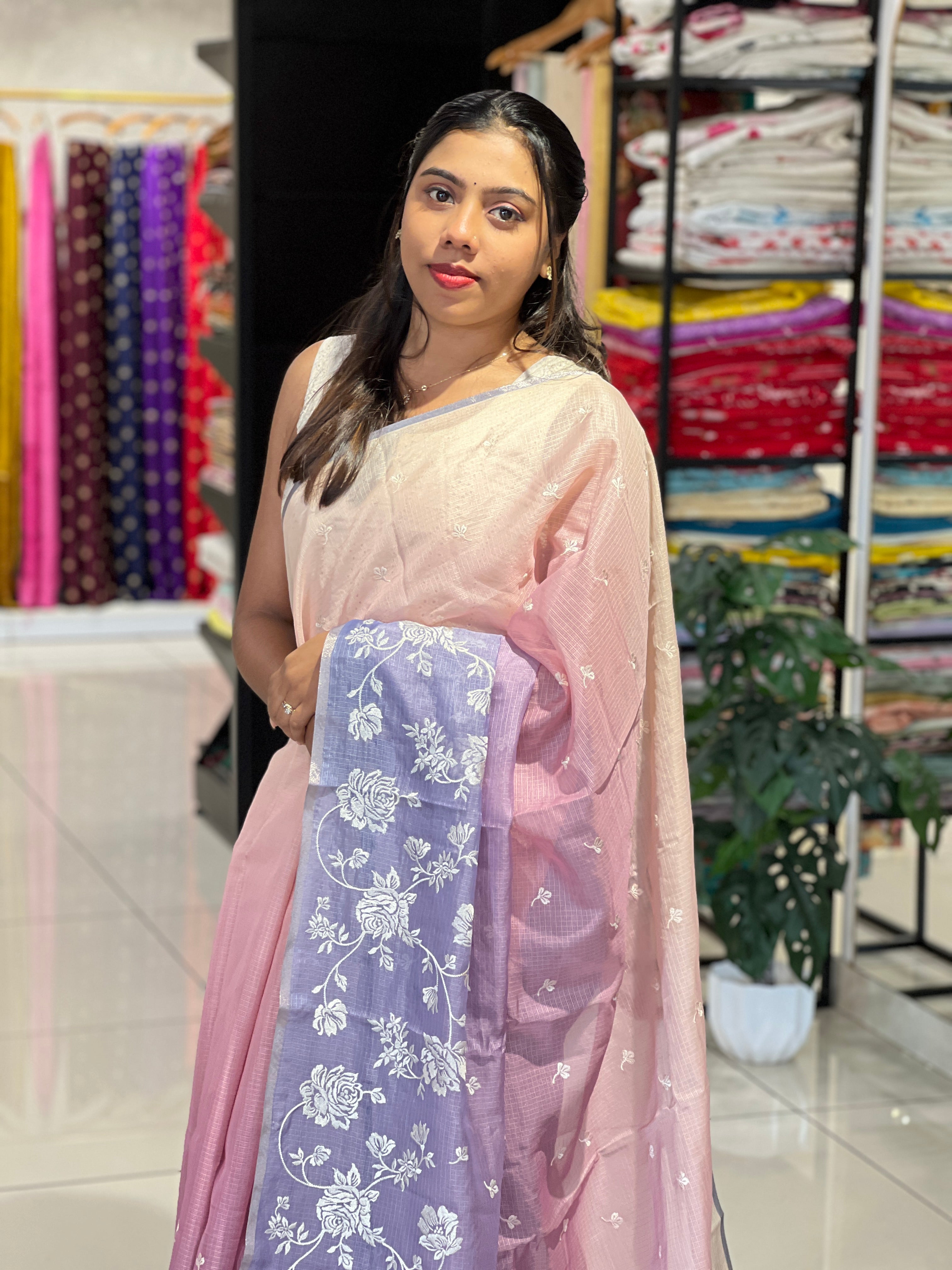 Machine Embroidery Silky Kota Saree | SVF221