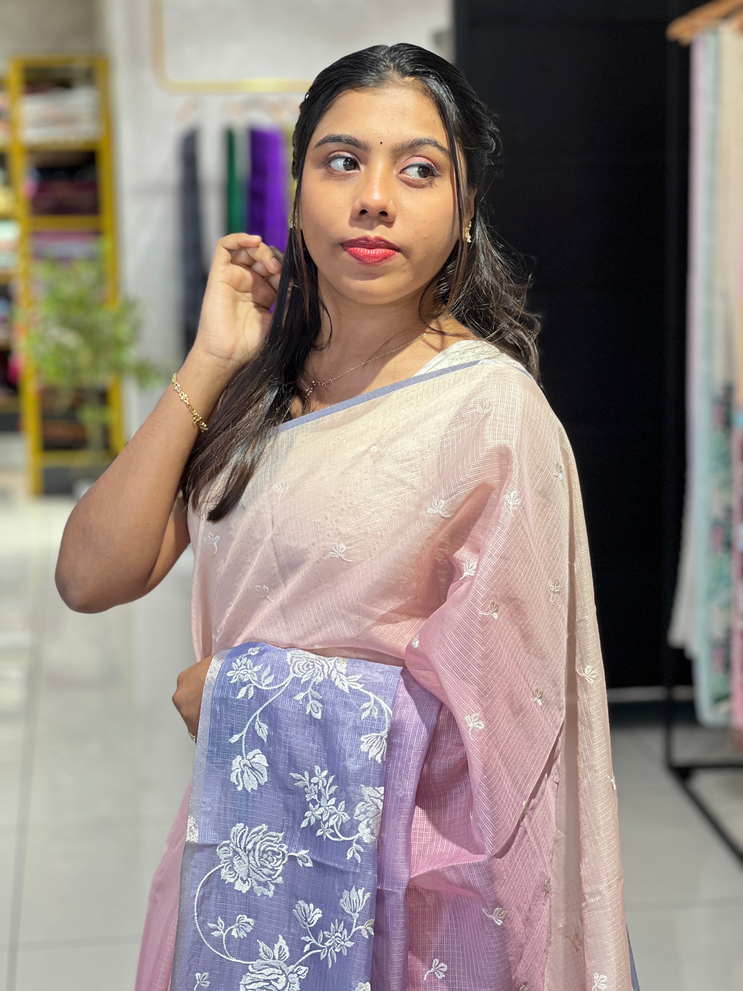 Machine Embroidery Silky Kota Saree | SVF221