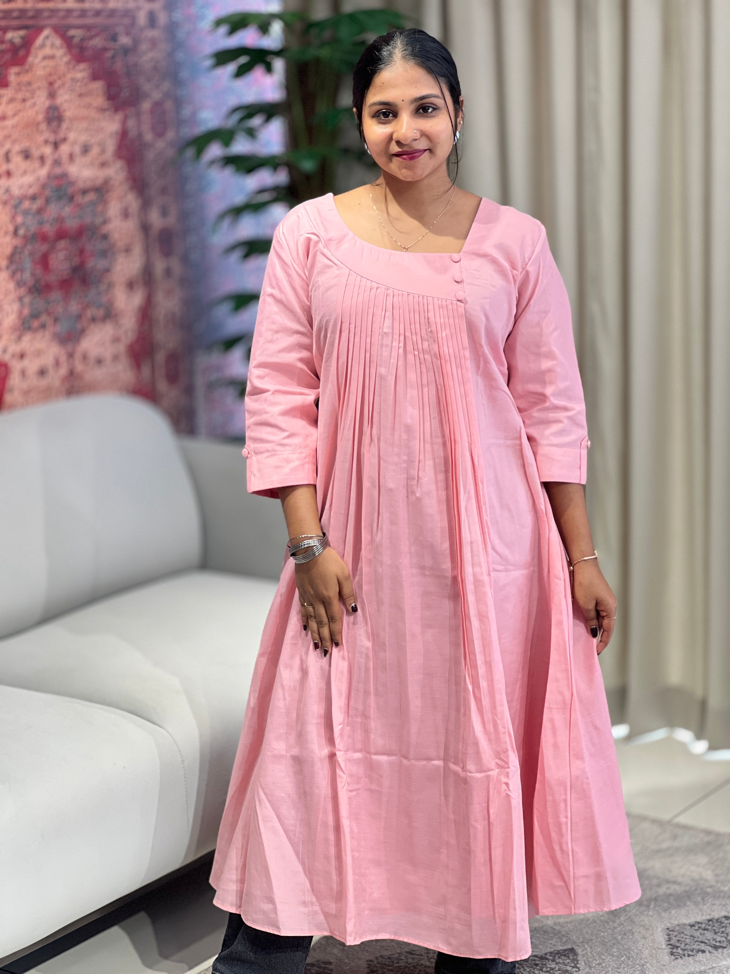 Pleated Pattern Chinon Kurta  | DNT990