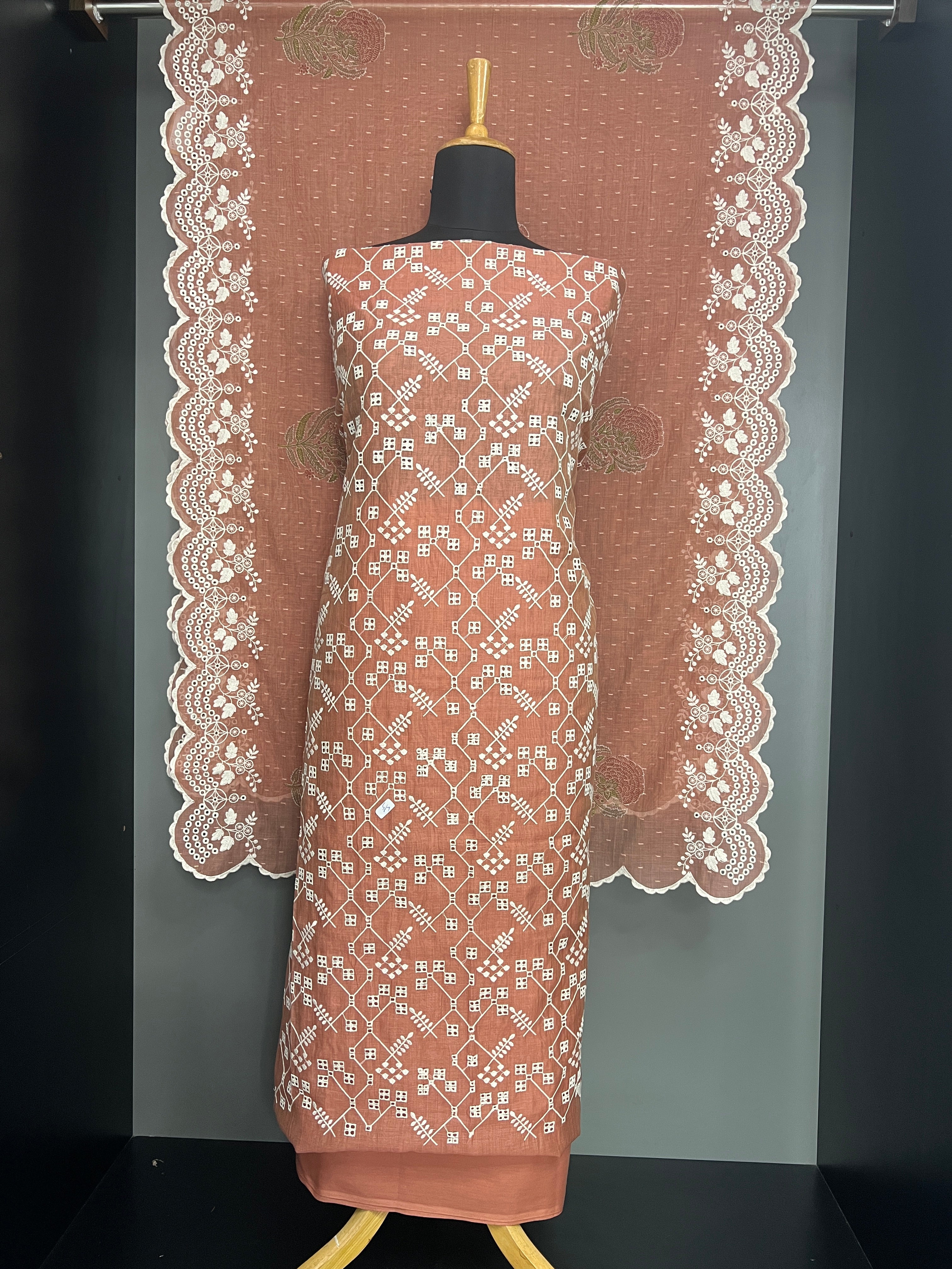 Machine Embroidery Detailed Chanderi Salwar Set | HE265