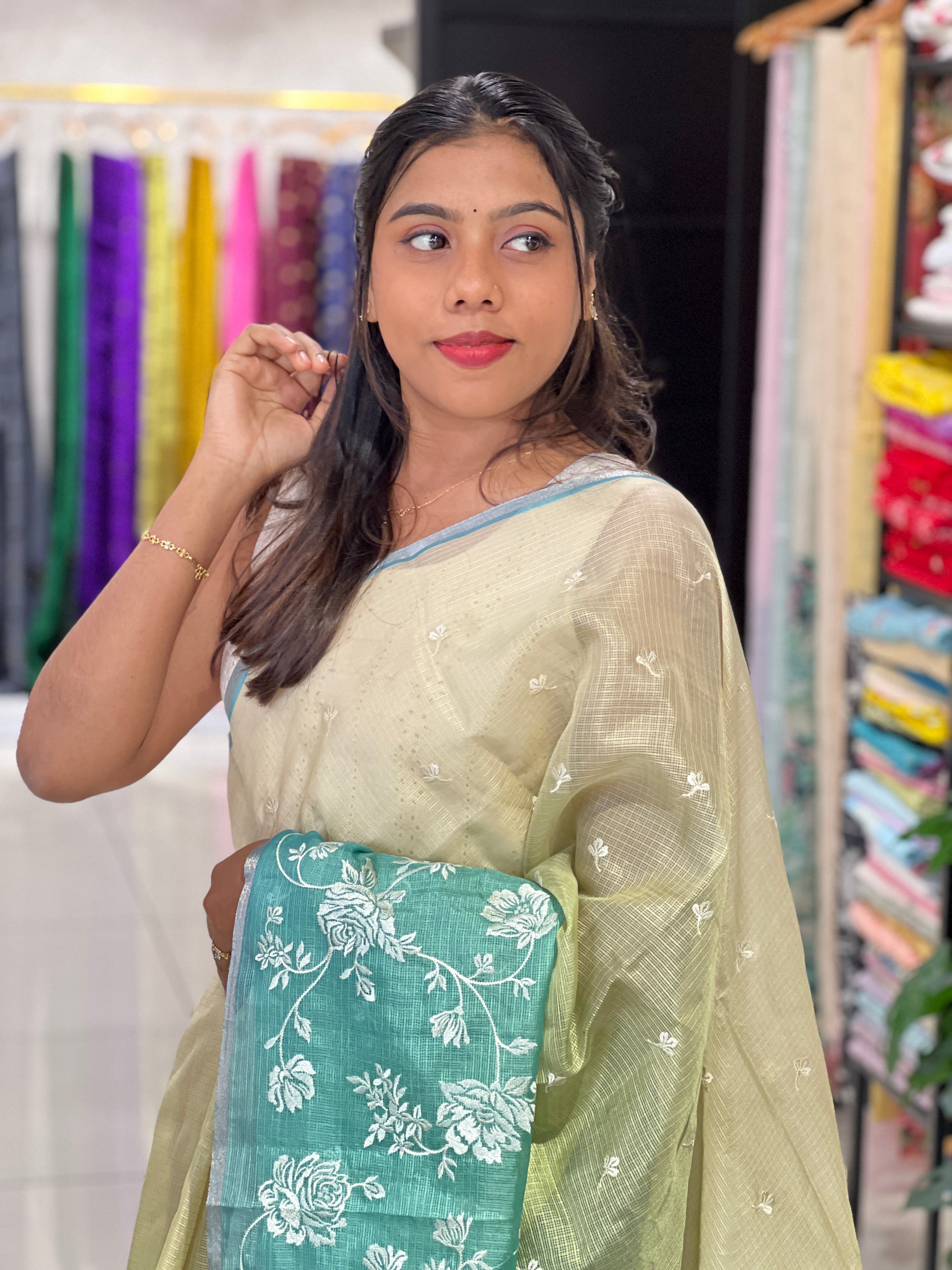 Machine Embroidery Silky Kota Saree | SVF220