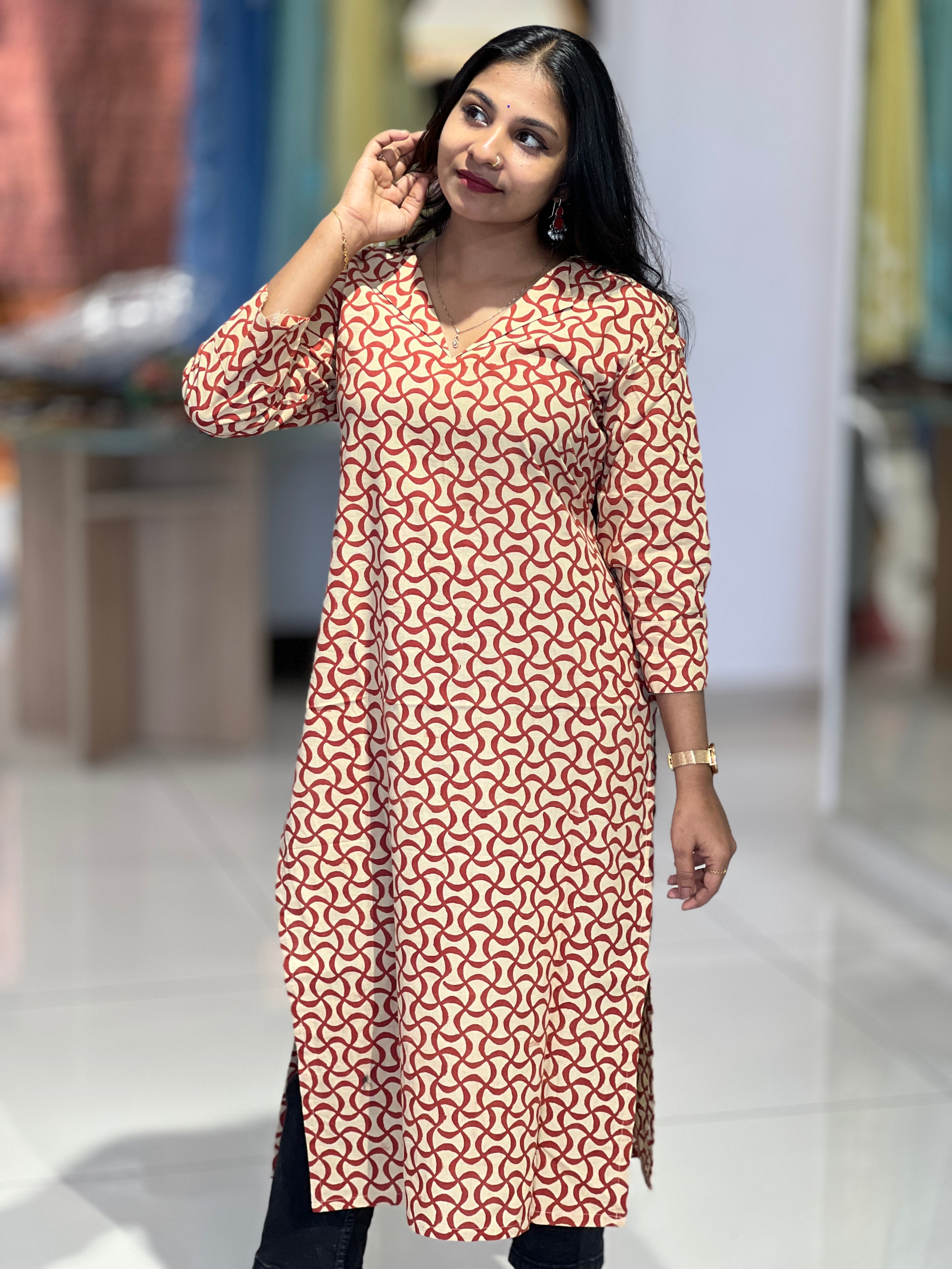 Print Detailed Cotton Kurta | DNT299