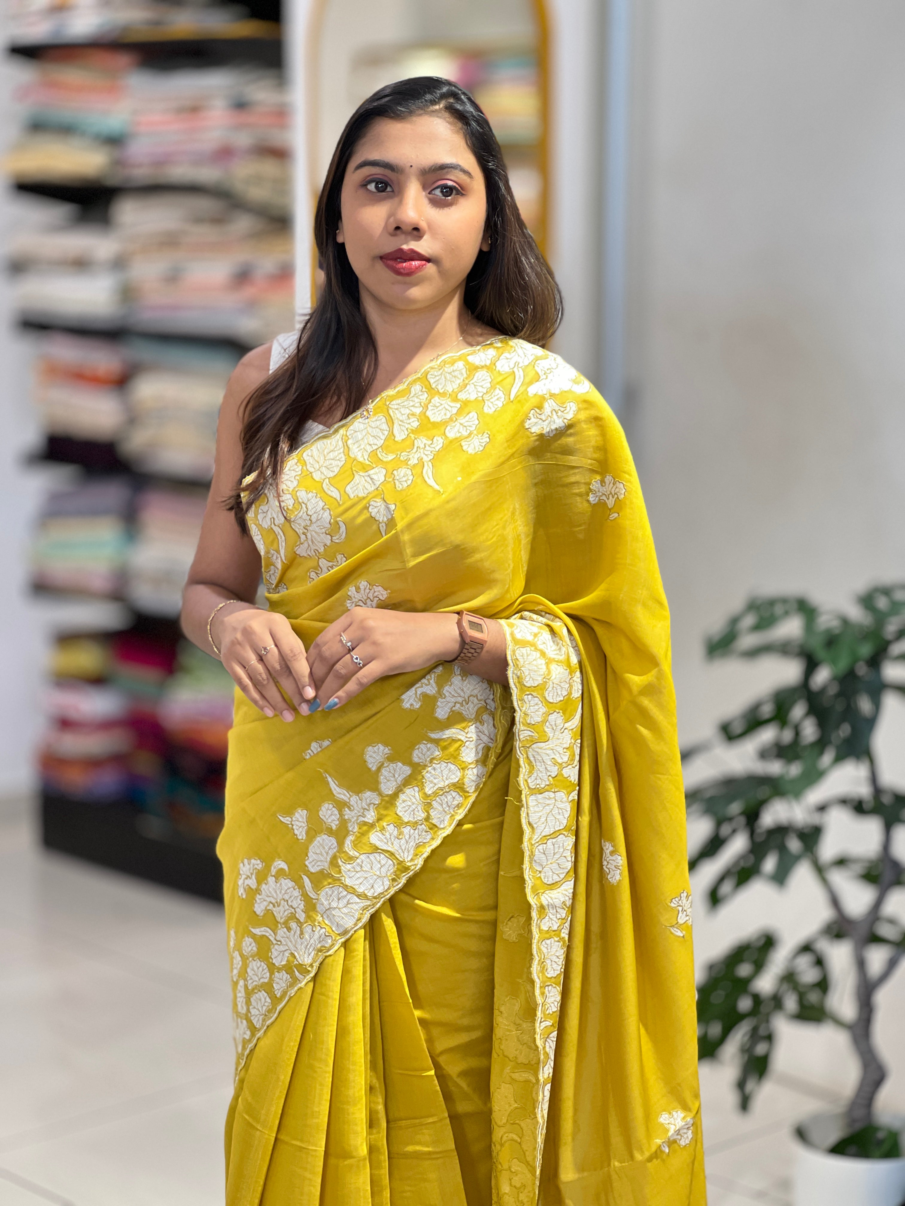 Applique Work Detailed Mul Chanderi Saree | BLD2127