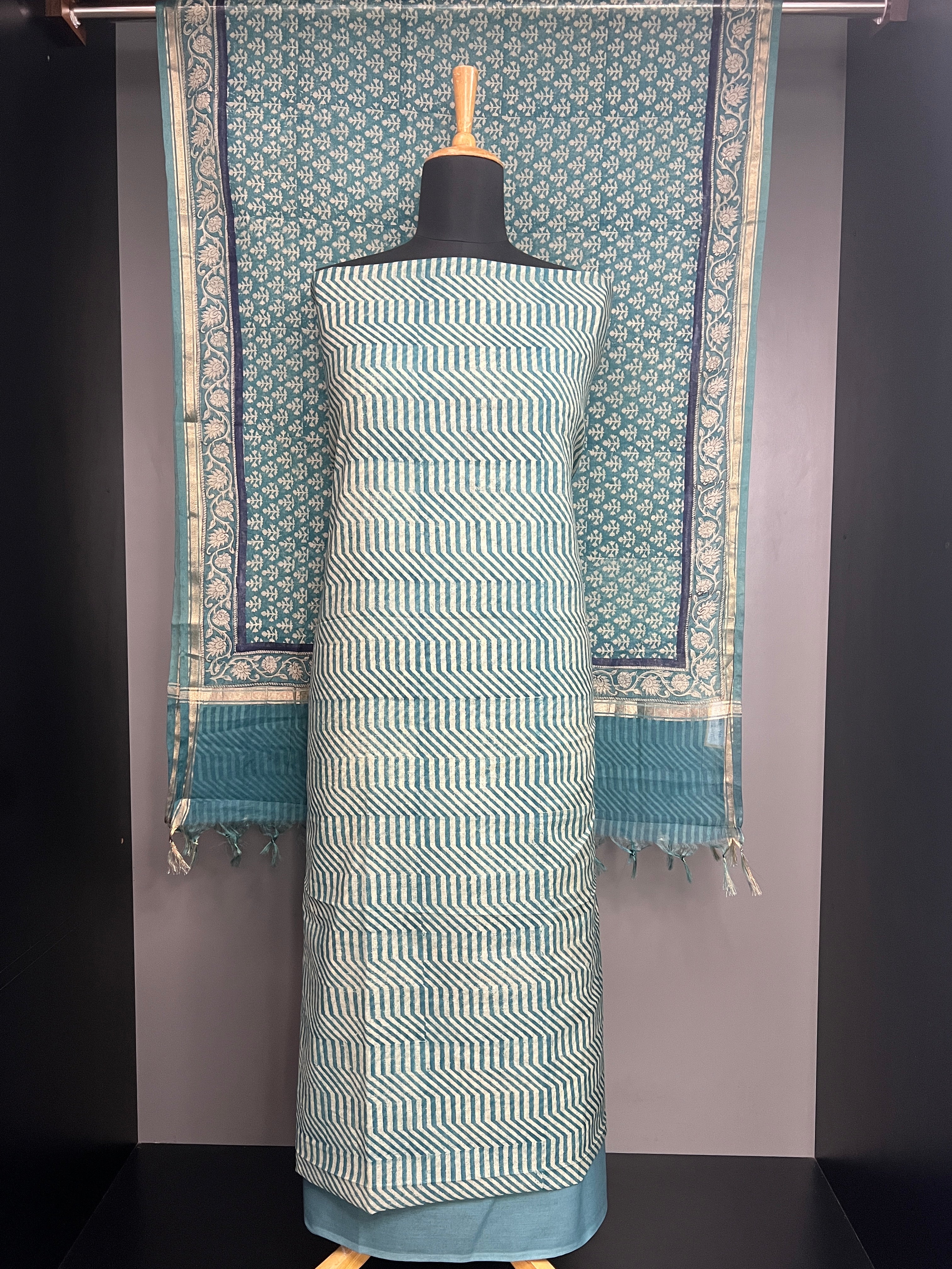 Hand Block Geometric Printed Chanderi Salwar Set | SSC101