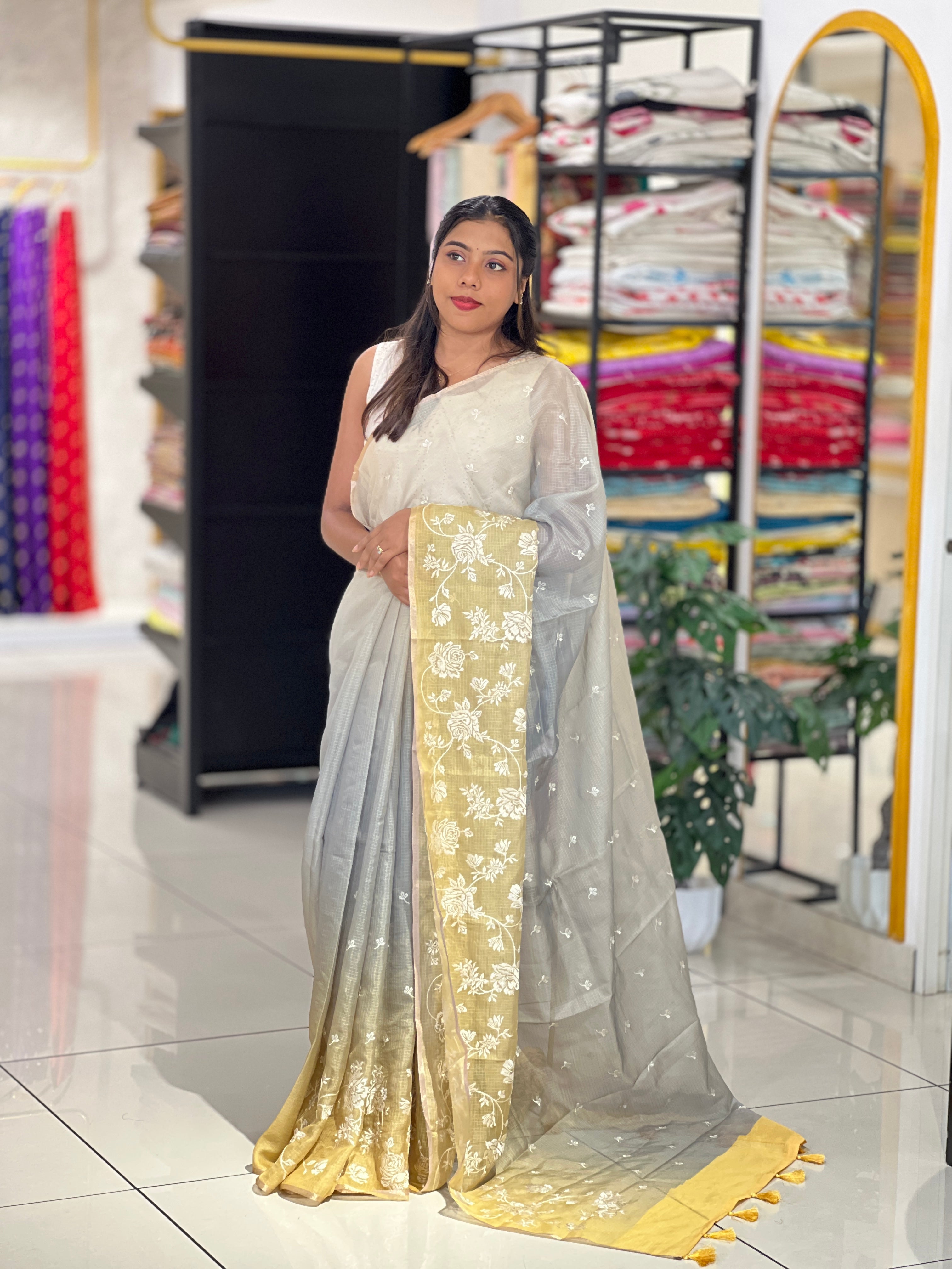 Machine Embroidery Silky Kota Saree | SVF218