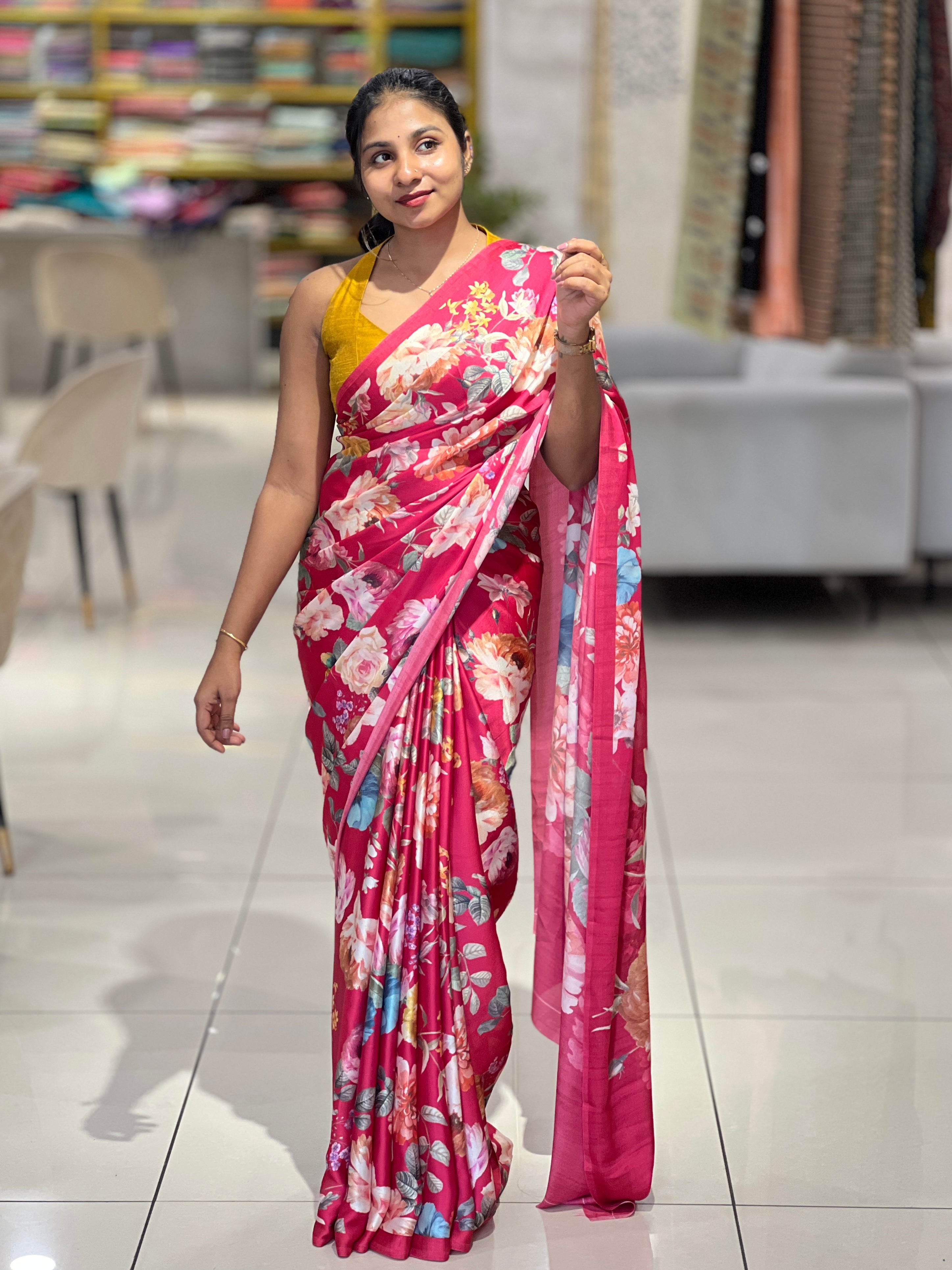 Floral Digital Printed Satin Crepe Saree | SSN336