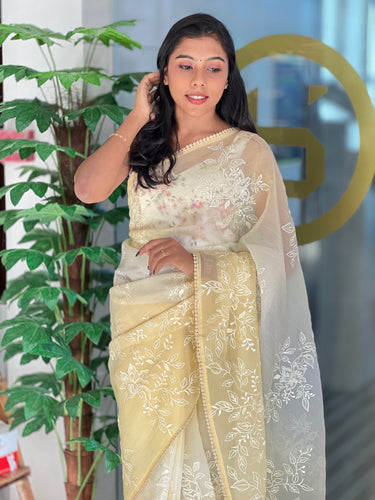 Floral Embroidery Shaded Patterned Crushed Organza Saree | BLD1479