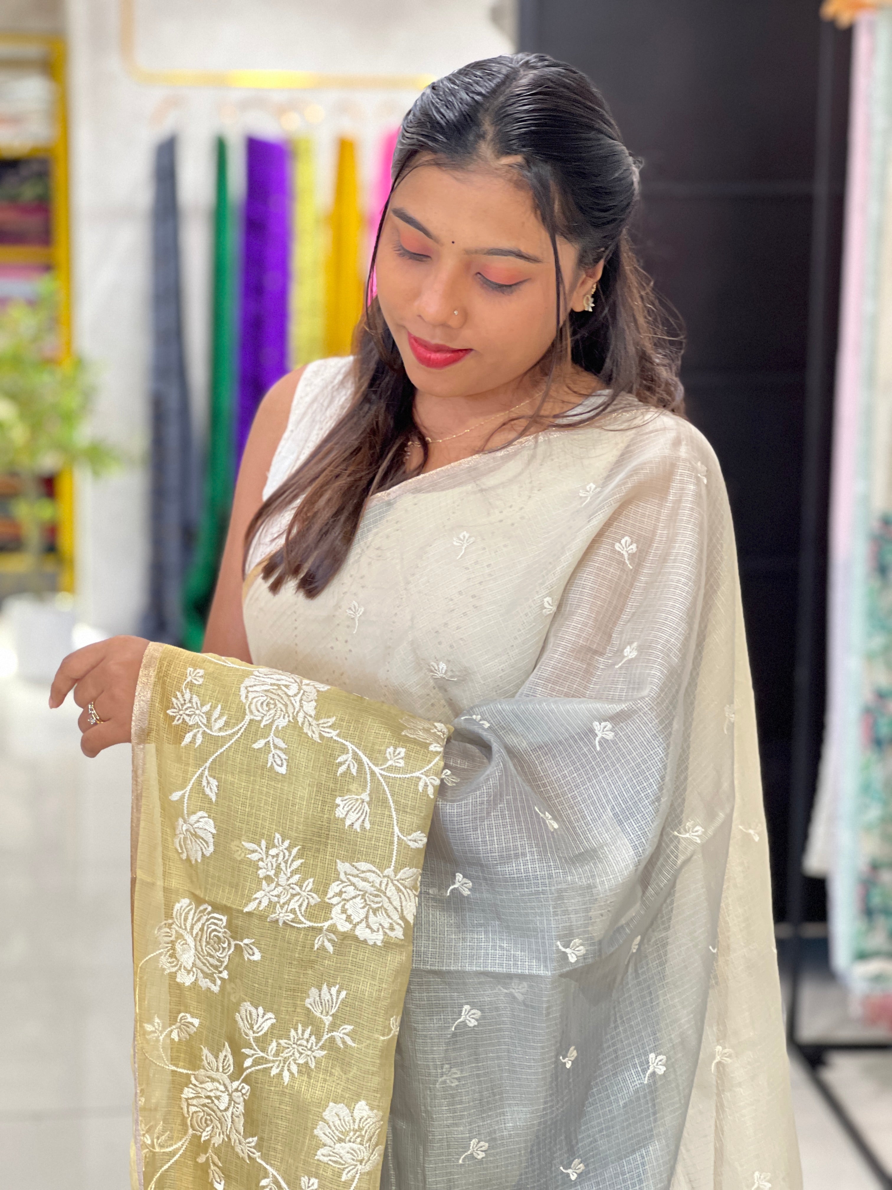 Machine Embroidery Silky Kota Saree | SVF218