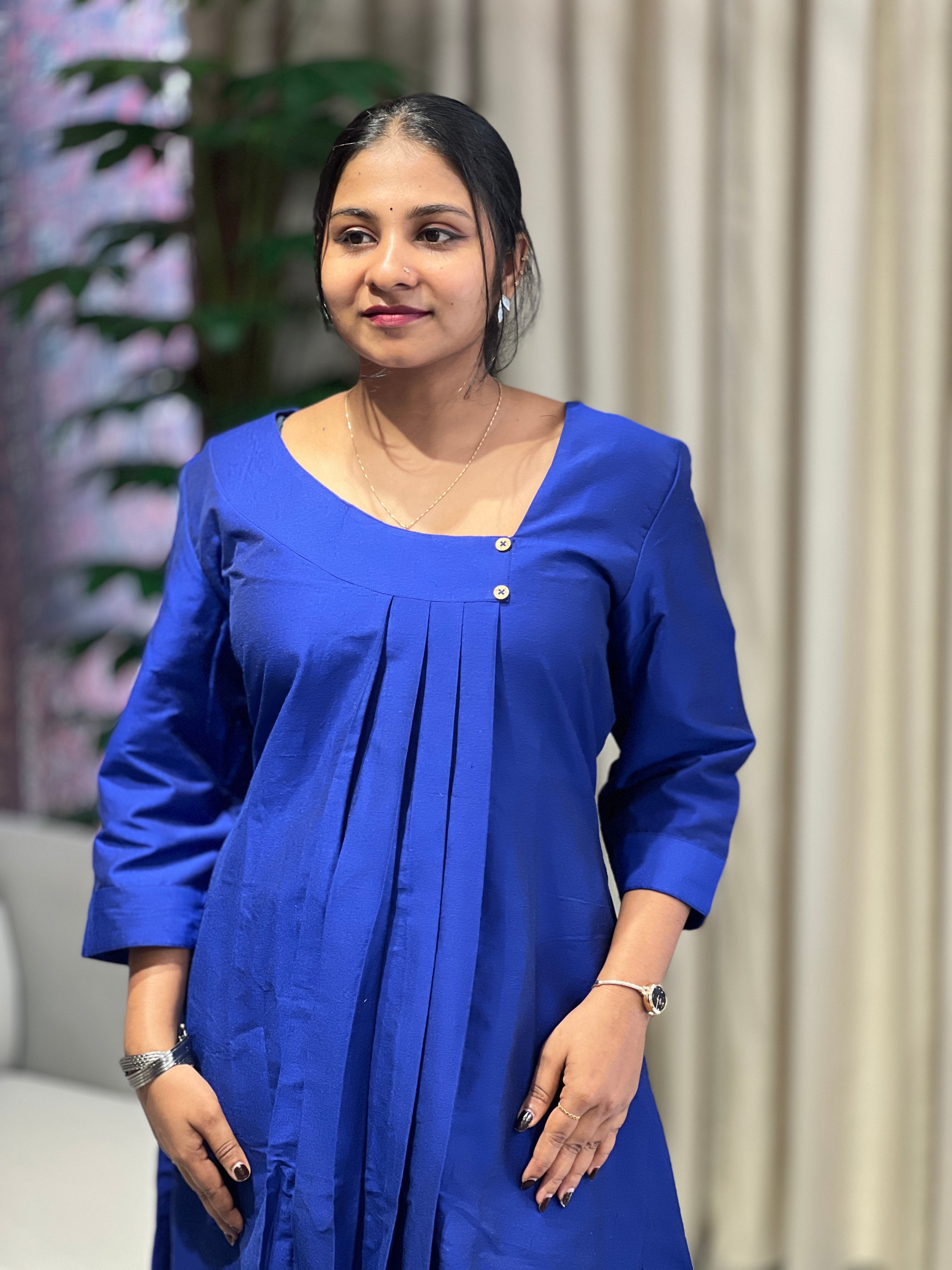 Pleated Pattern Cotton A-Line Kurta | DNT1000