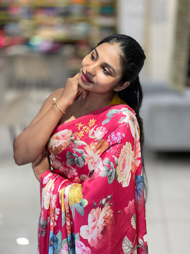 Floral Digital Printed Satin Crepe Saree | SSN336