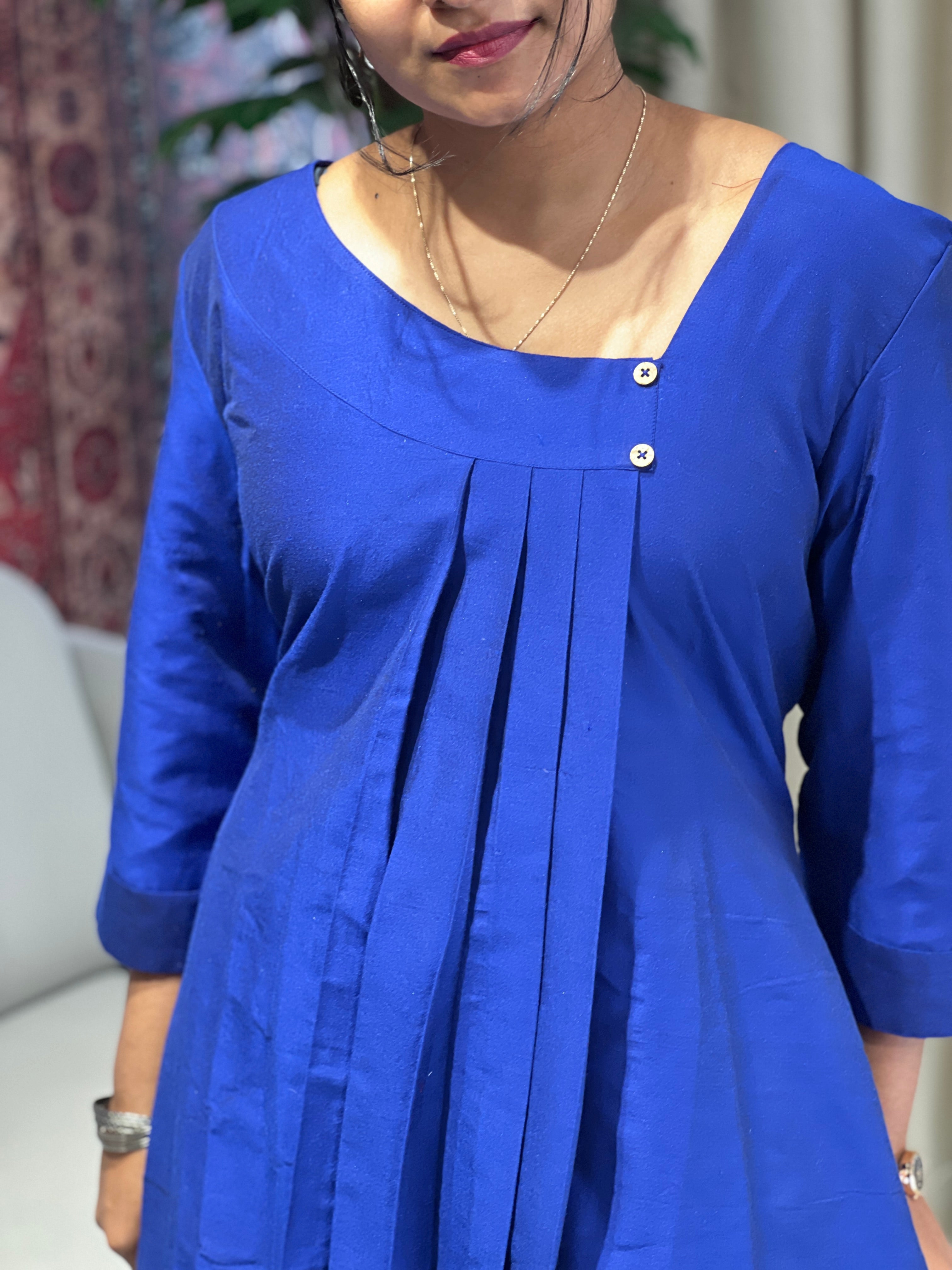 Pleated Pattern Cotton A-Line Kurta | DNT1000