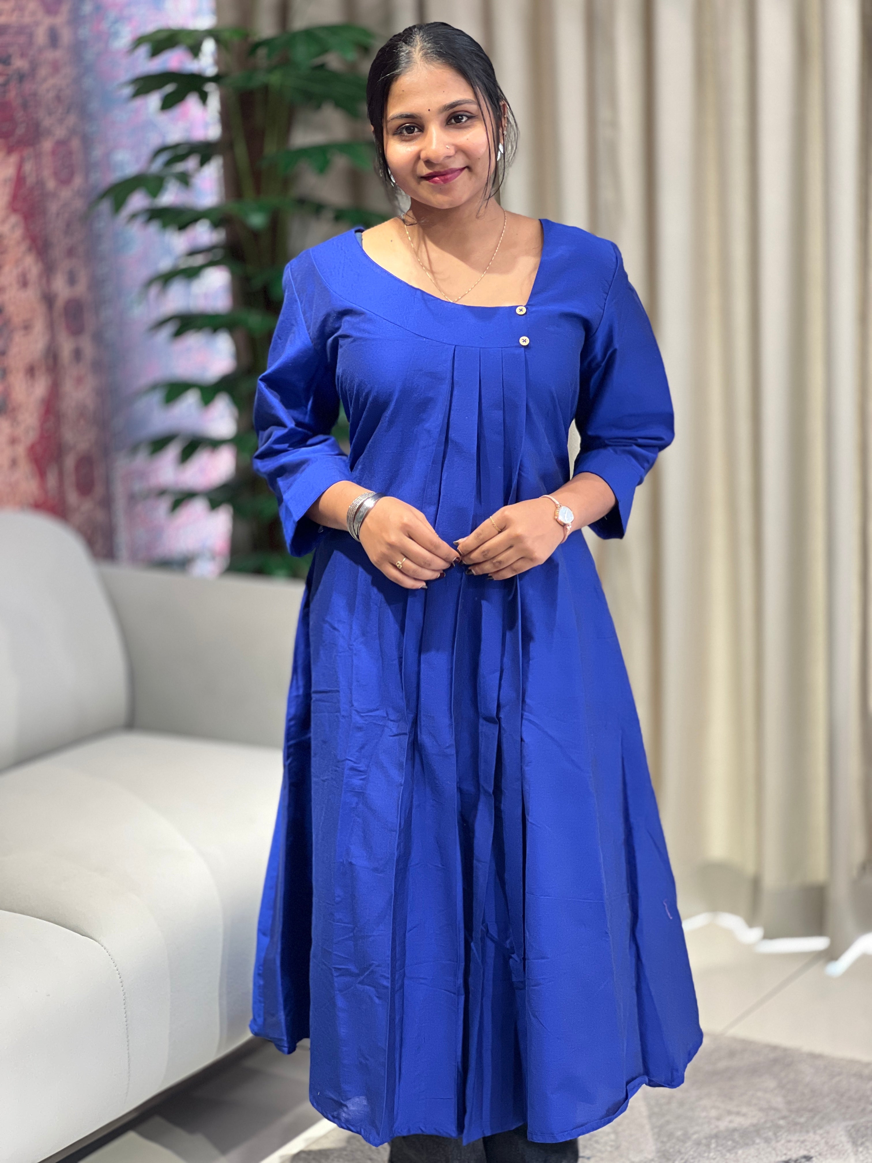 Pleated Pattern Cotton A-Line Kurta | DNT1000