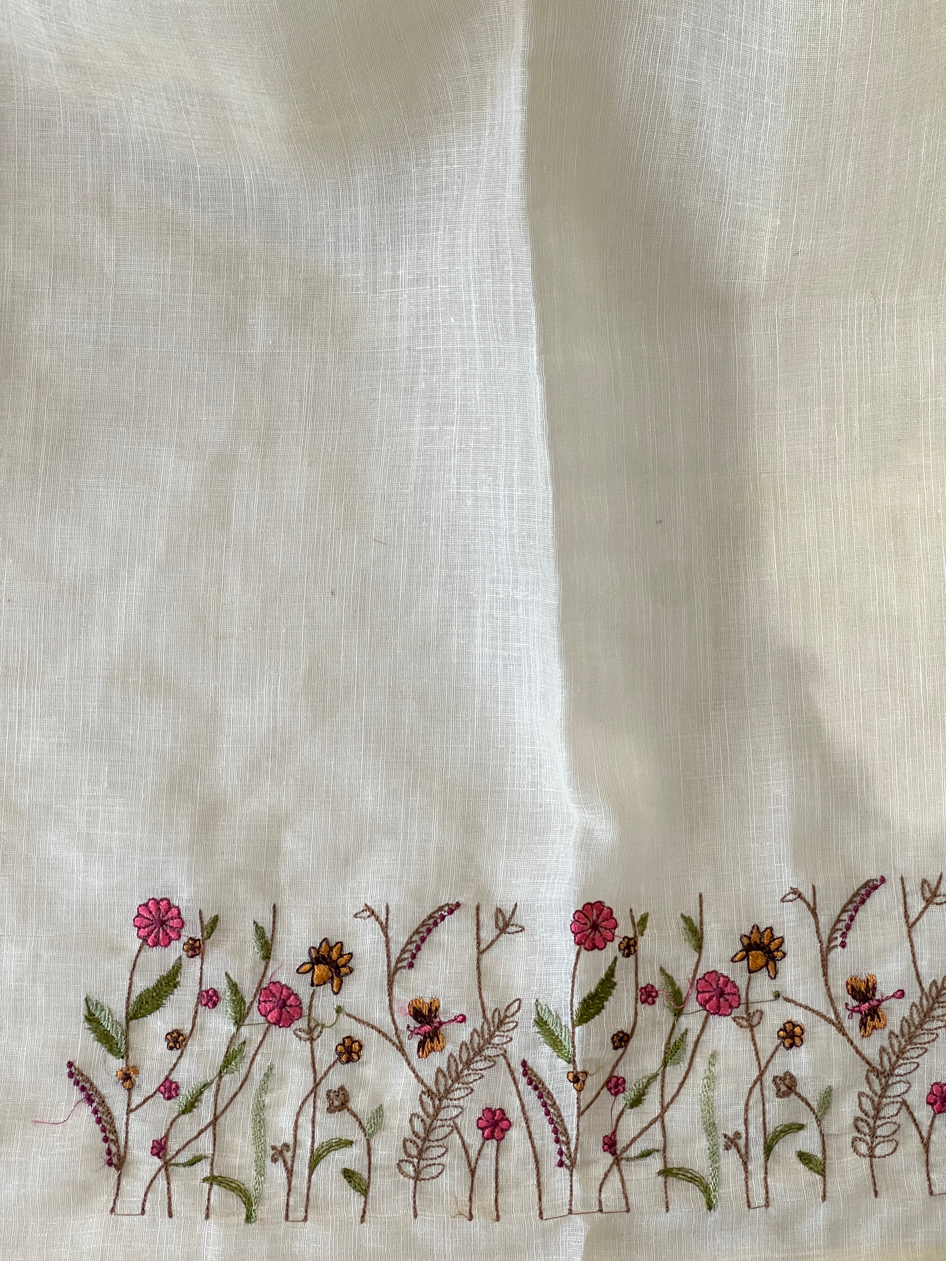 Floral Machine Embroidery Semi Linen Saree | RP823