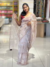 Floral Cross Stitch Embroidery Detailed Shimmer Organza Saree | BLD1463