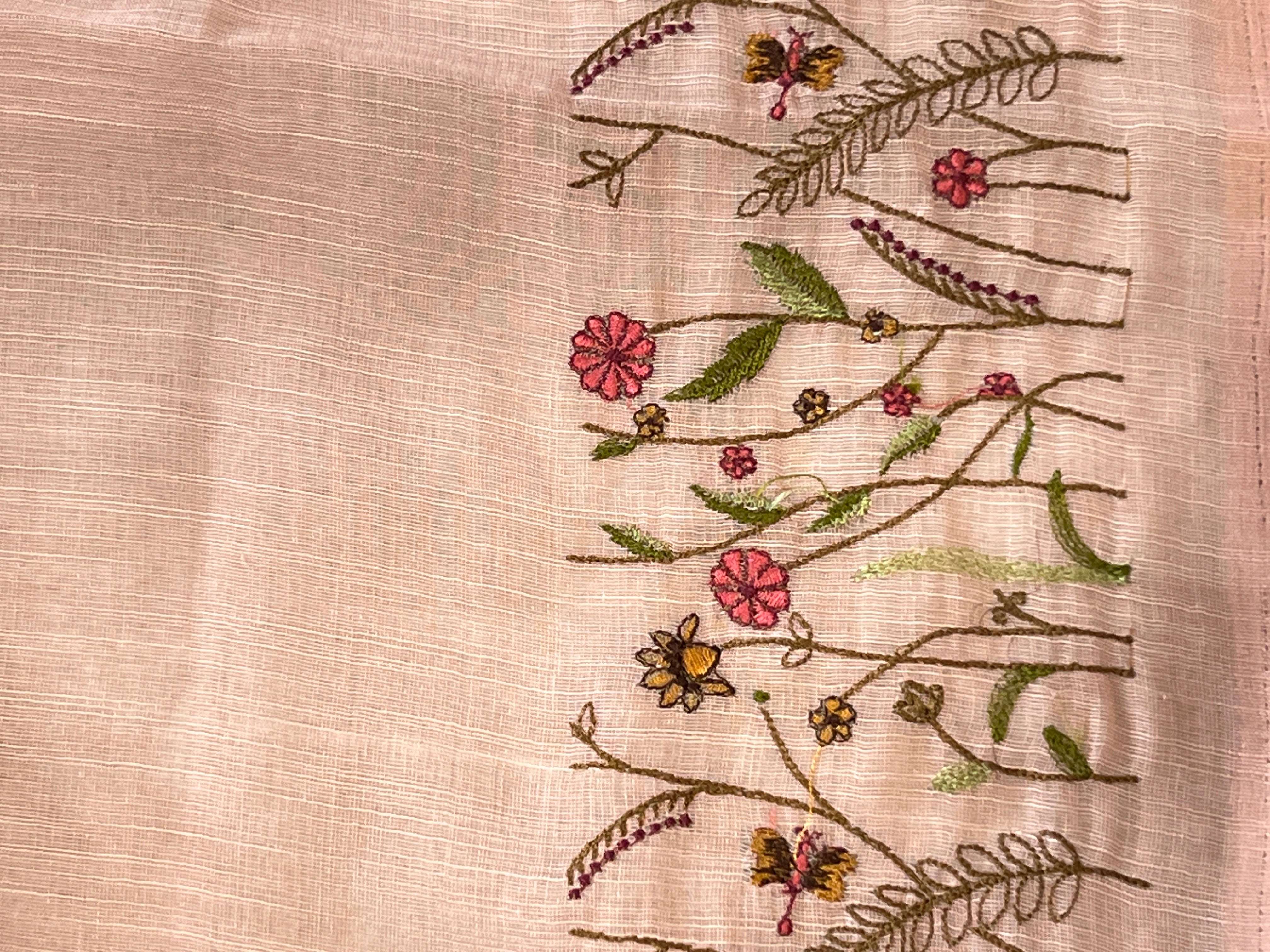 Floral Machine Embroidery Semi Linen Saree | RP824