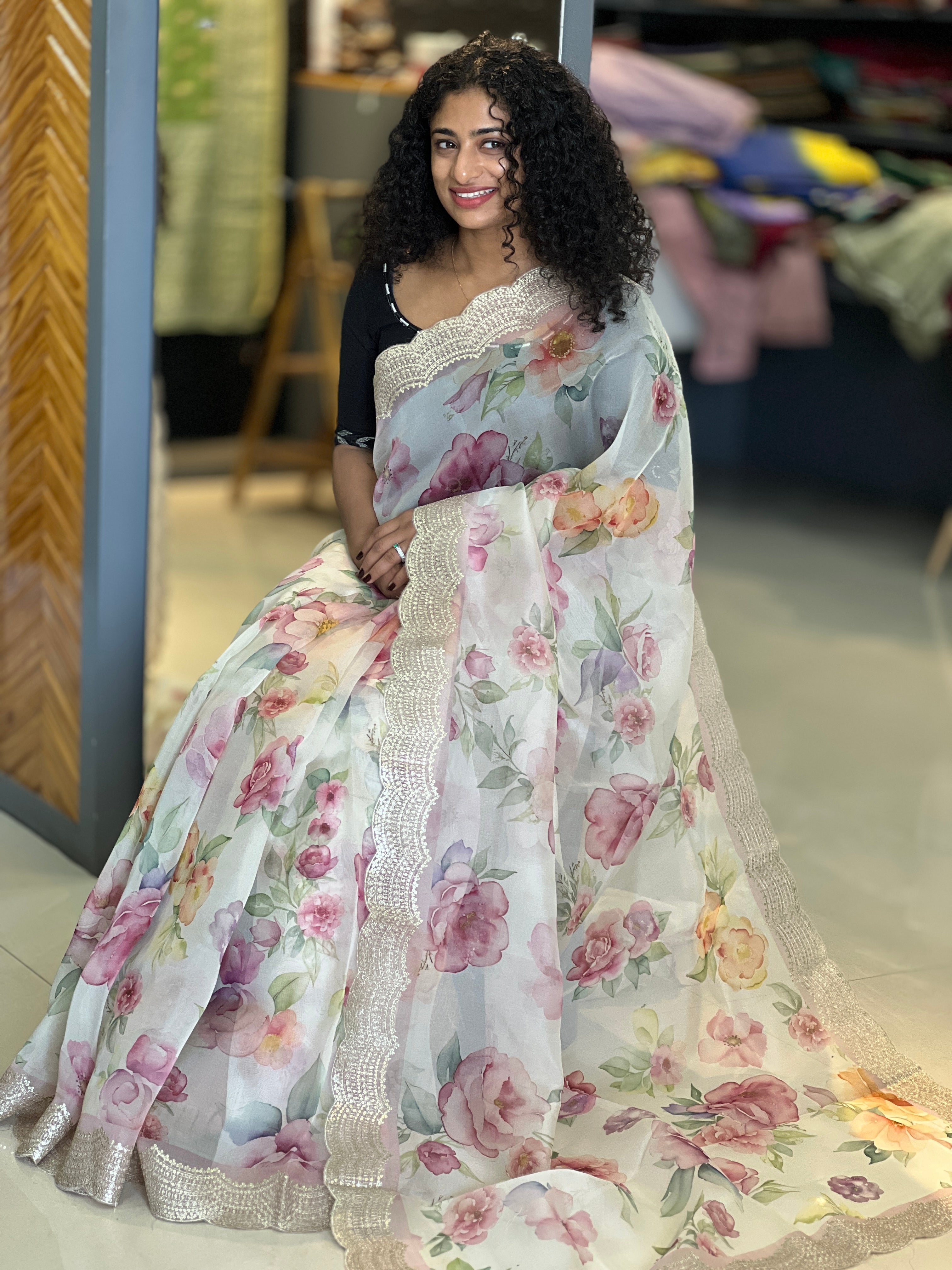 Digital Printed Floral Pattern Pure Organza Saree | SMC122