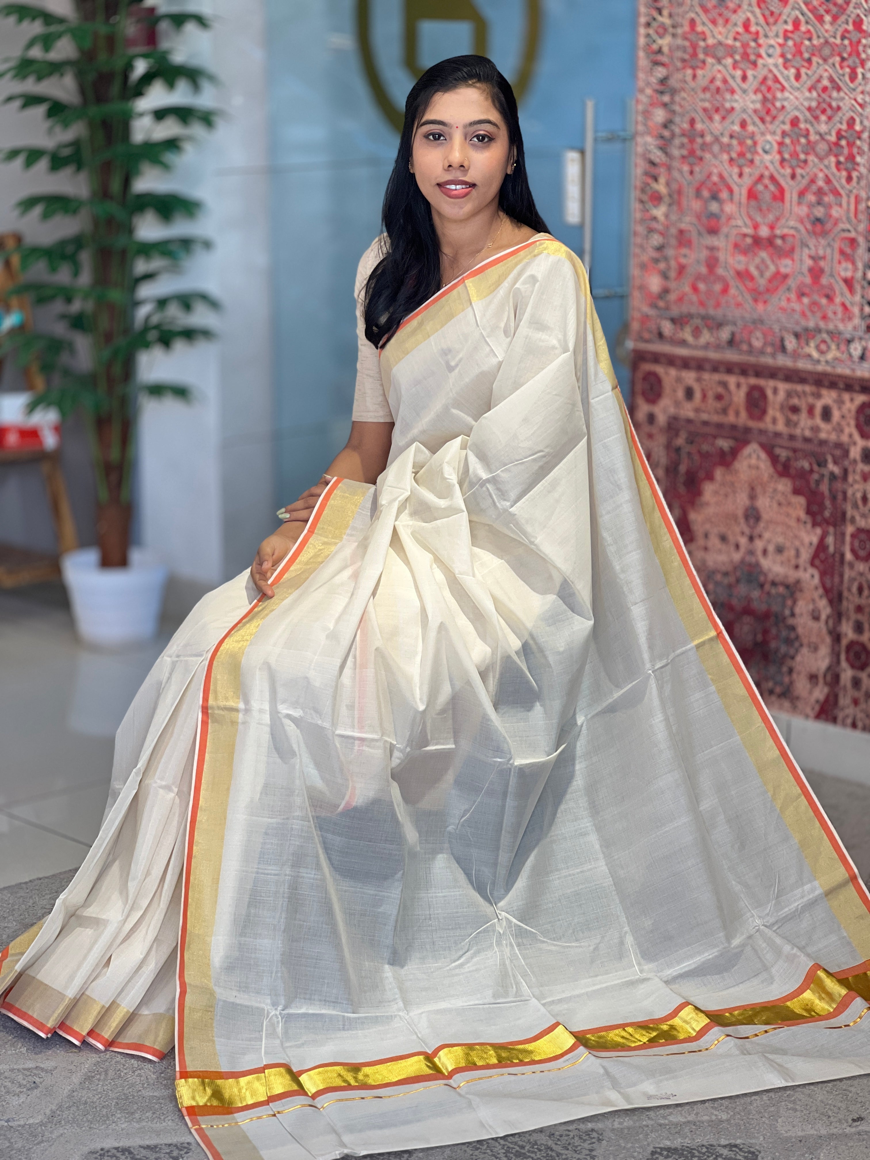 Traditional Kerala Cotton Kasavu Saree  | KC125
