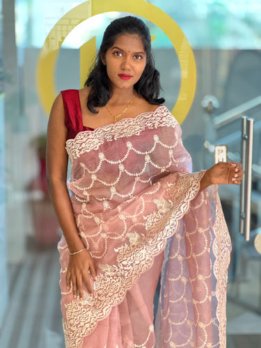 Machine Embroidery Crushed Shimmer Organza Saree | BLD1472