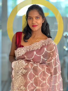 Machine Embroidery Crushed Shimmer Organza Saree | BLD1472