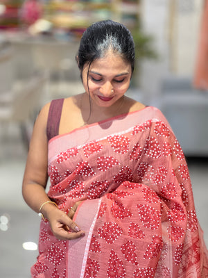 Digital Printed Leaf Patterned Cotton Saree | VDA324