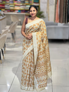 Digital Printed Leaf Patterned Cotton Saree | VDA327