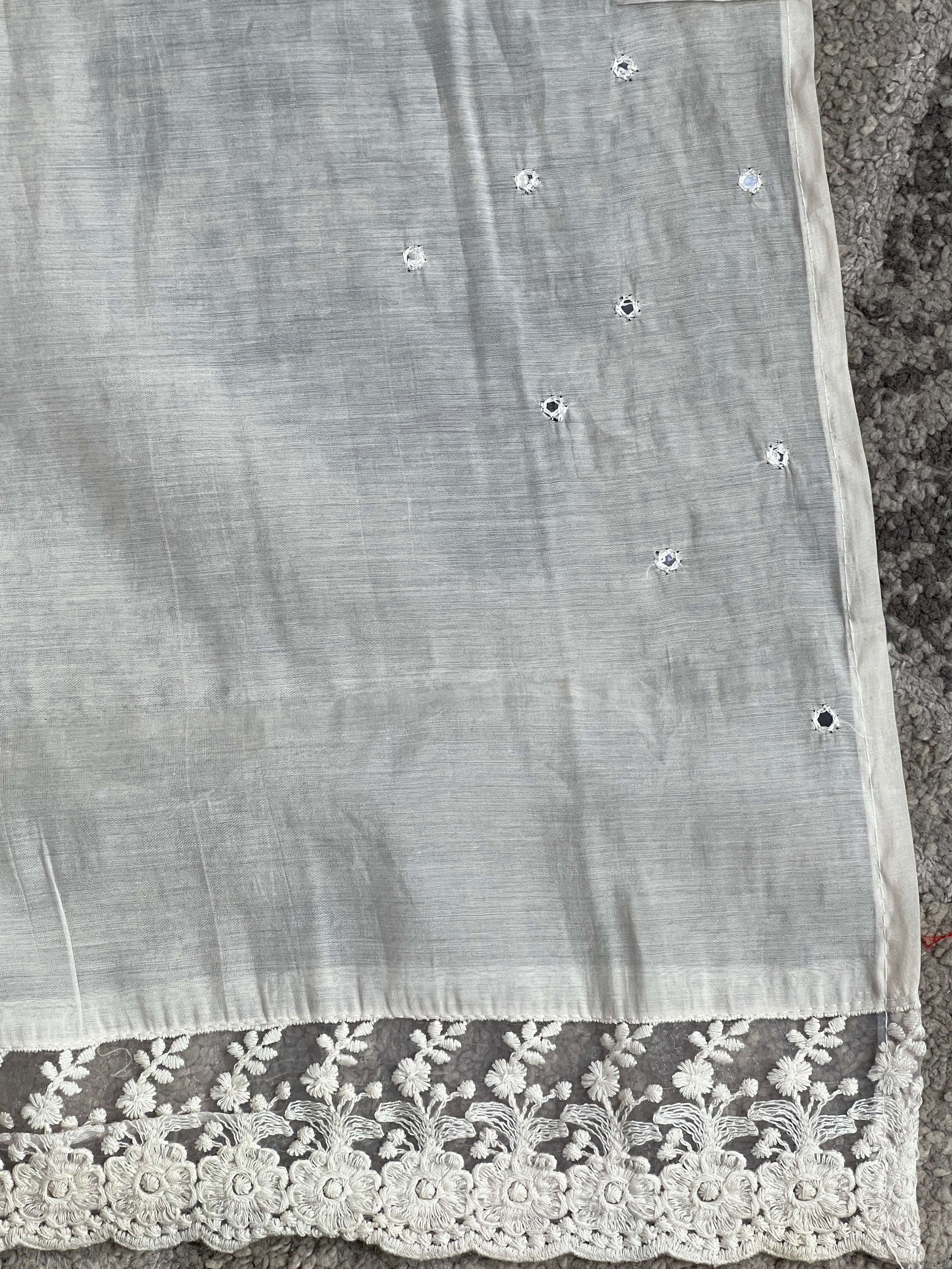 Mirror Work With Lace Detailed Viscose Organza Saree | BLD2132