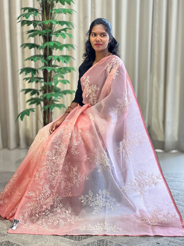Floral Embroidery Shaded Patterned Crushed Organza Saree | BLD1477