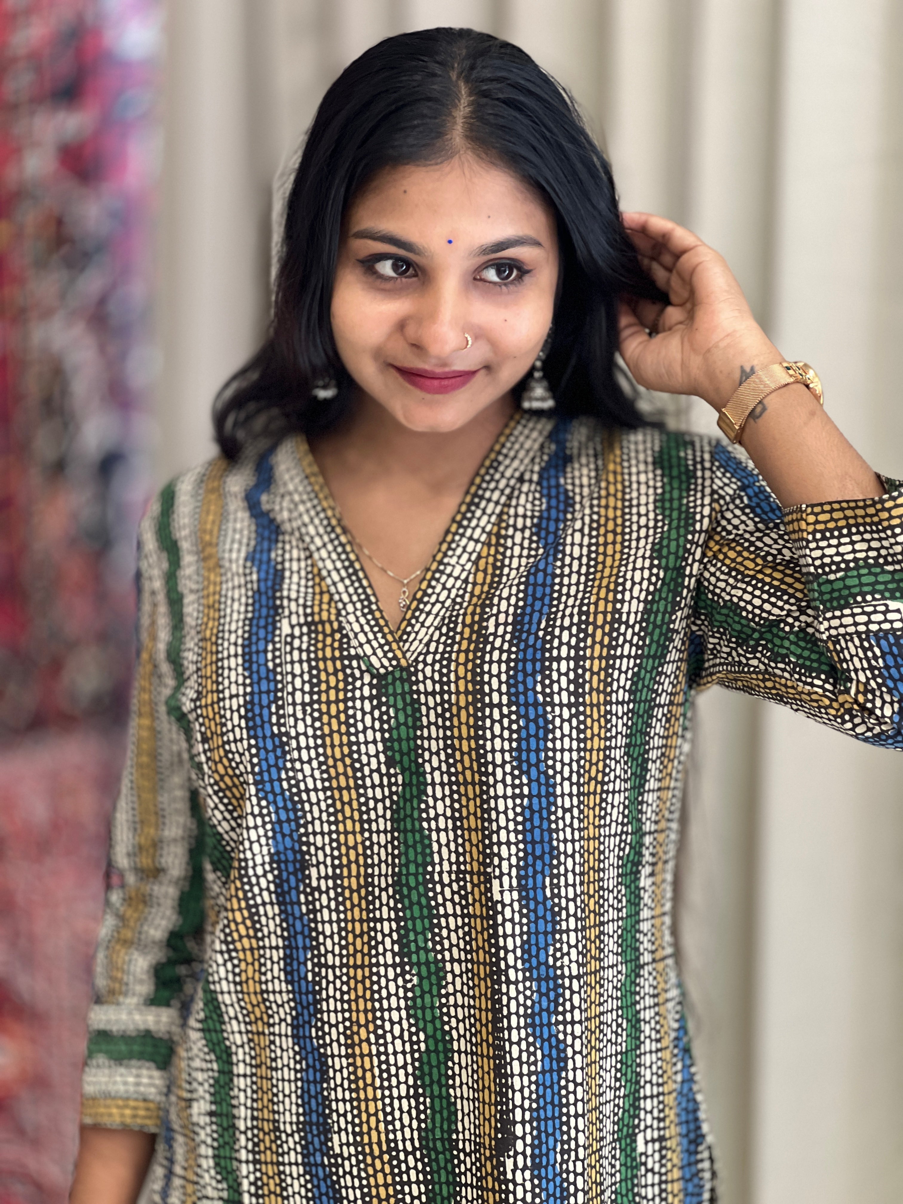 Stripes Printed Slitted Cotton Kurta | DNT297