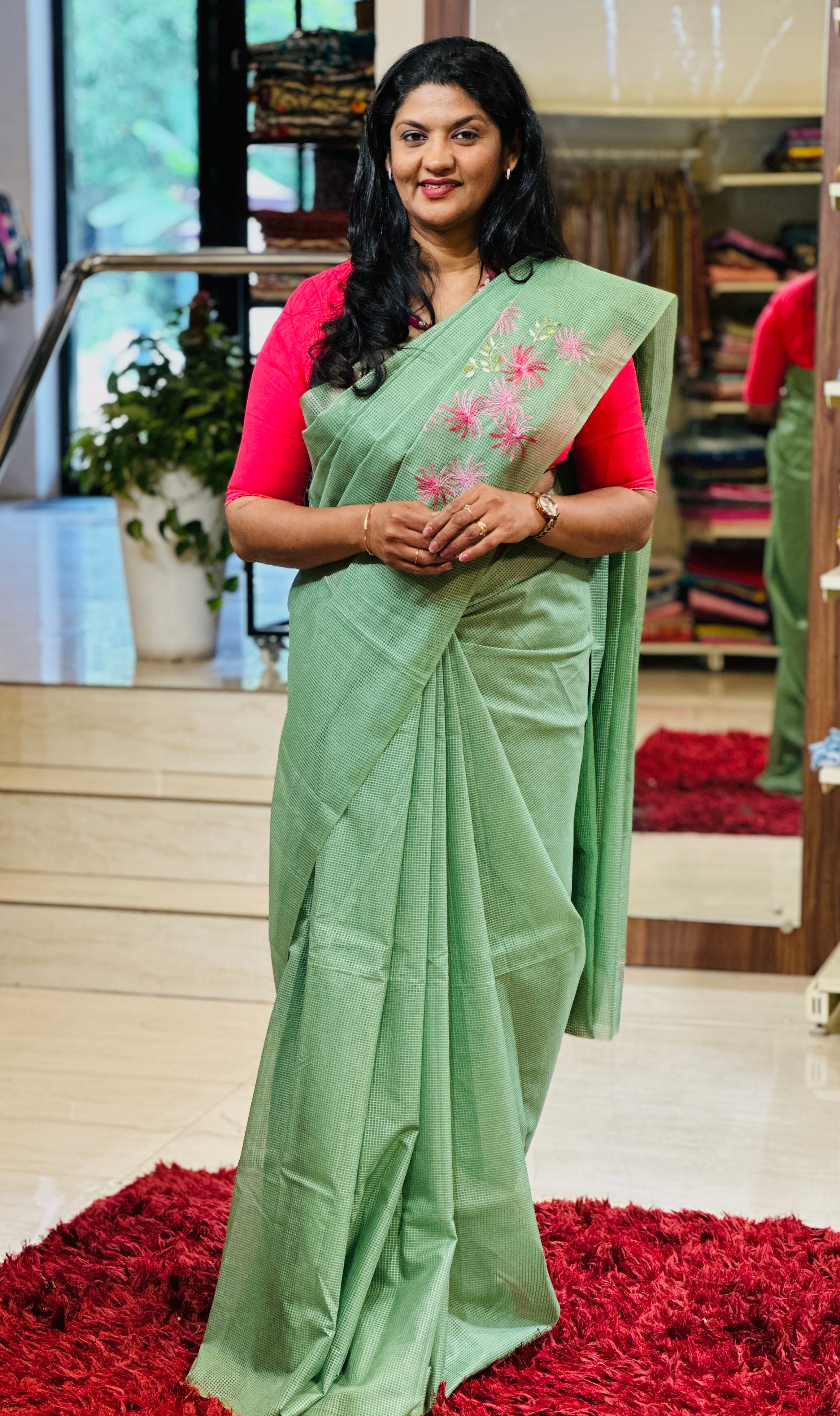 Hand Embroidery Placement Detailed Semi Tussar Silk Saree | VMB114