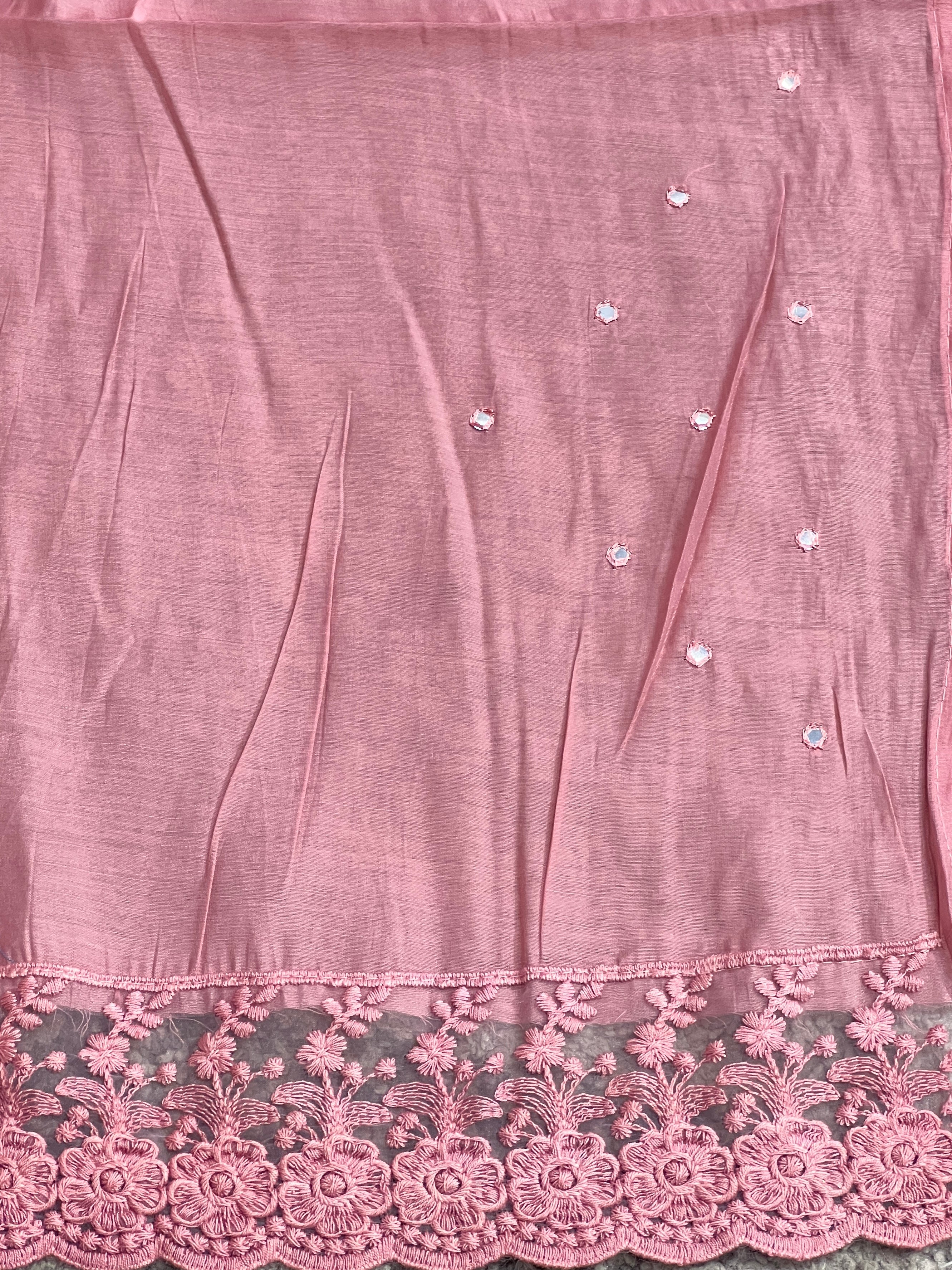 Mirror Work With Lace Detailed Viscose Organza Saree | BLD2128