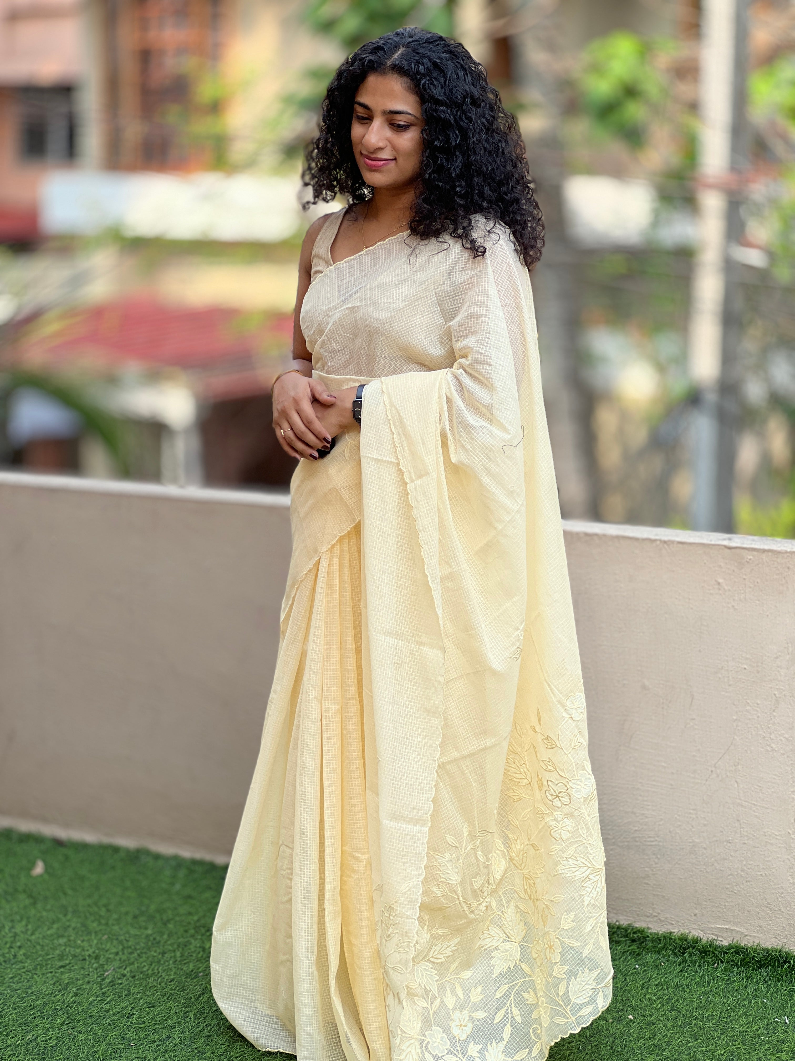Applique Work Check Kota Saree | PF959