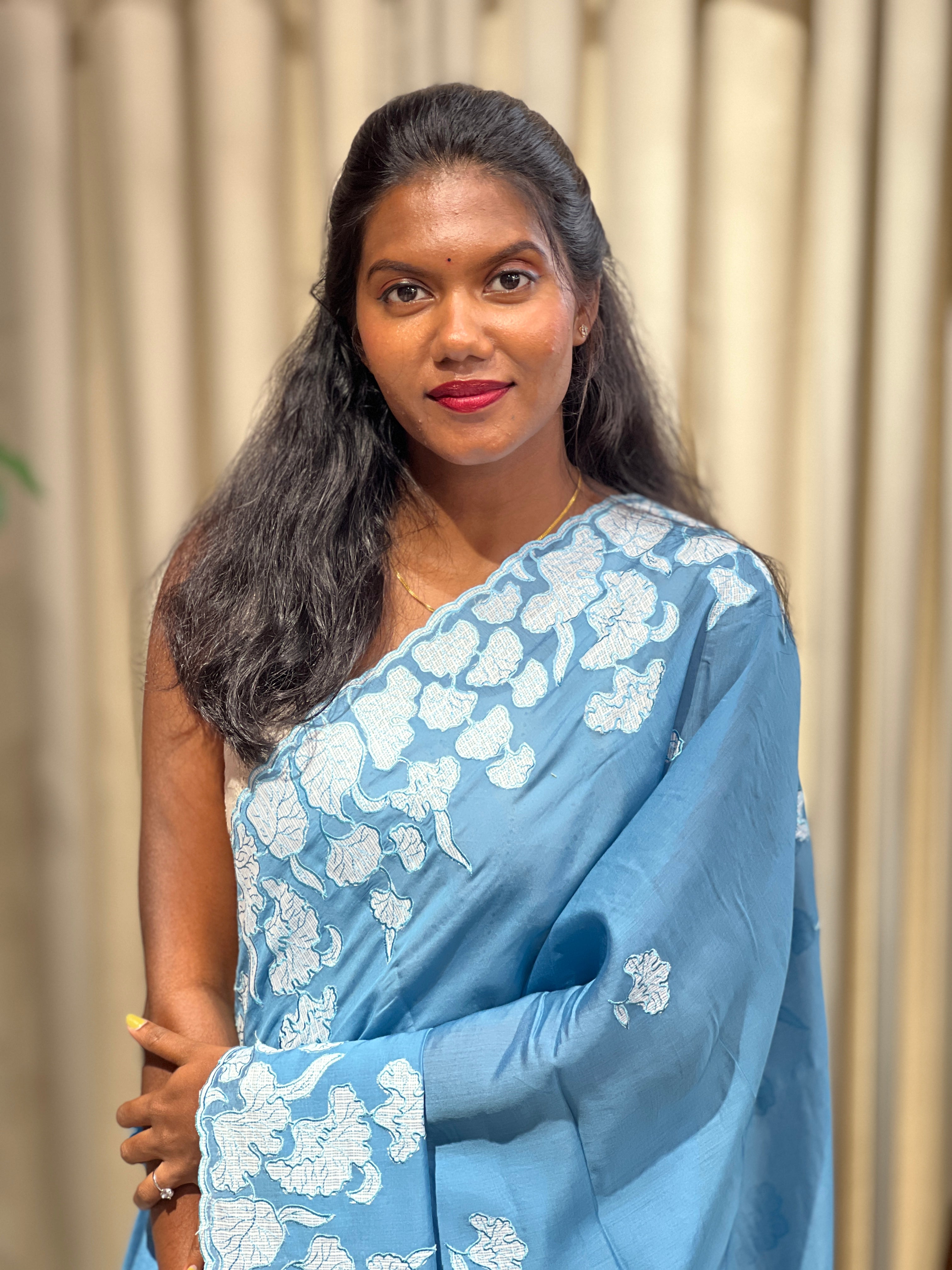 Applique Work Detailed Mul Chanderi Saree | BLD2126