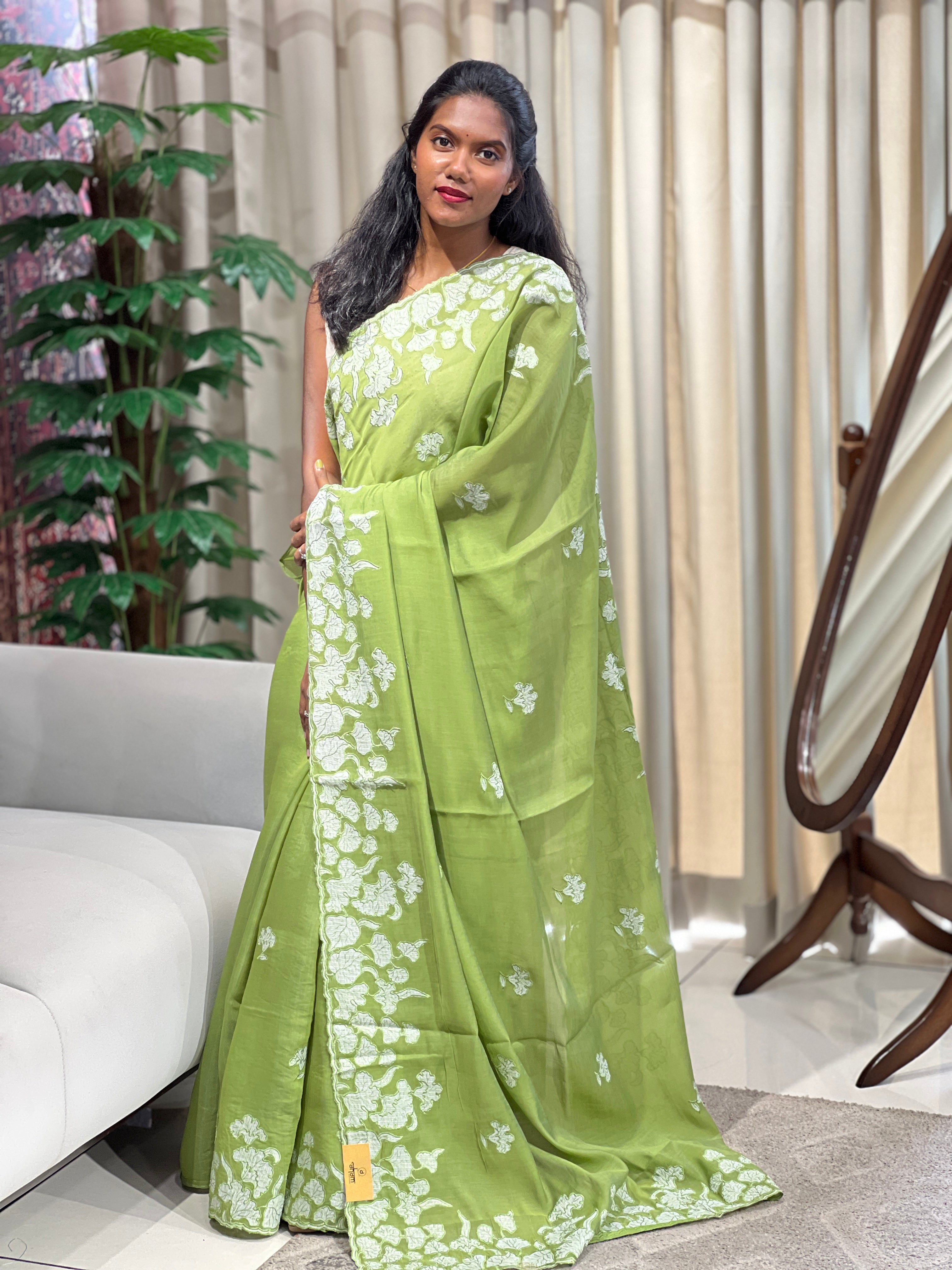 Applique Work Detailed Mul Chanderi Saree | BLD2125