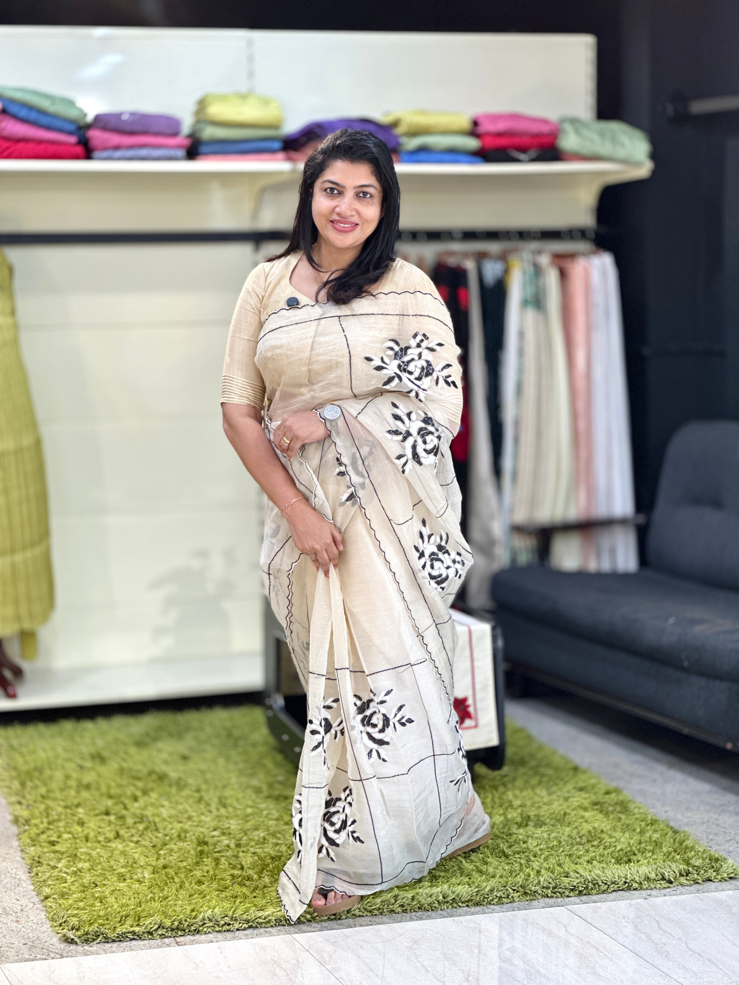 Sequins Embroidery Detailed Shimmer Organza Saree | BLD2153