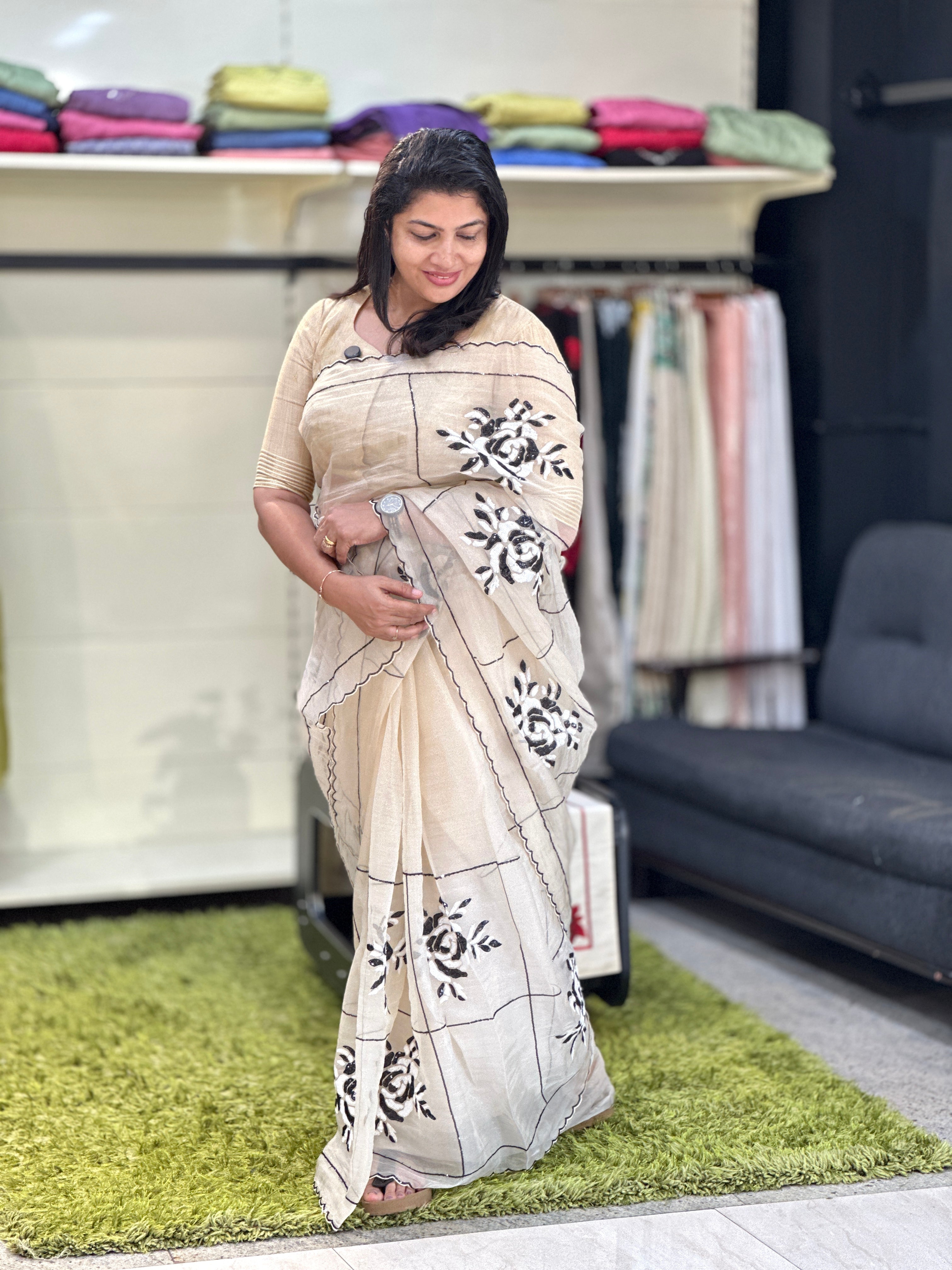 Sequins Embroidery Detailed Shimmer Organza Saree | BLD2153