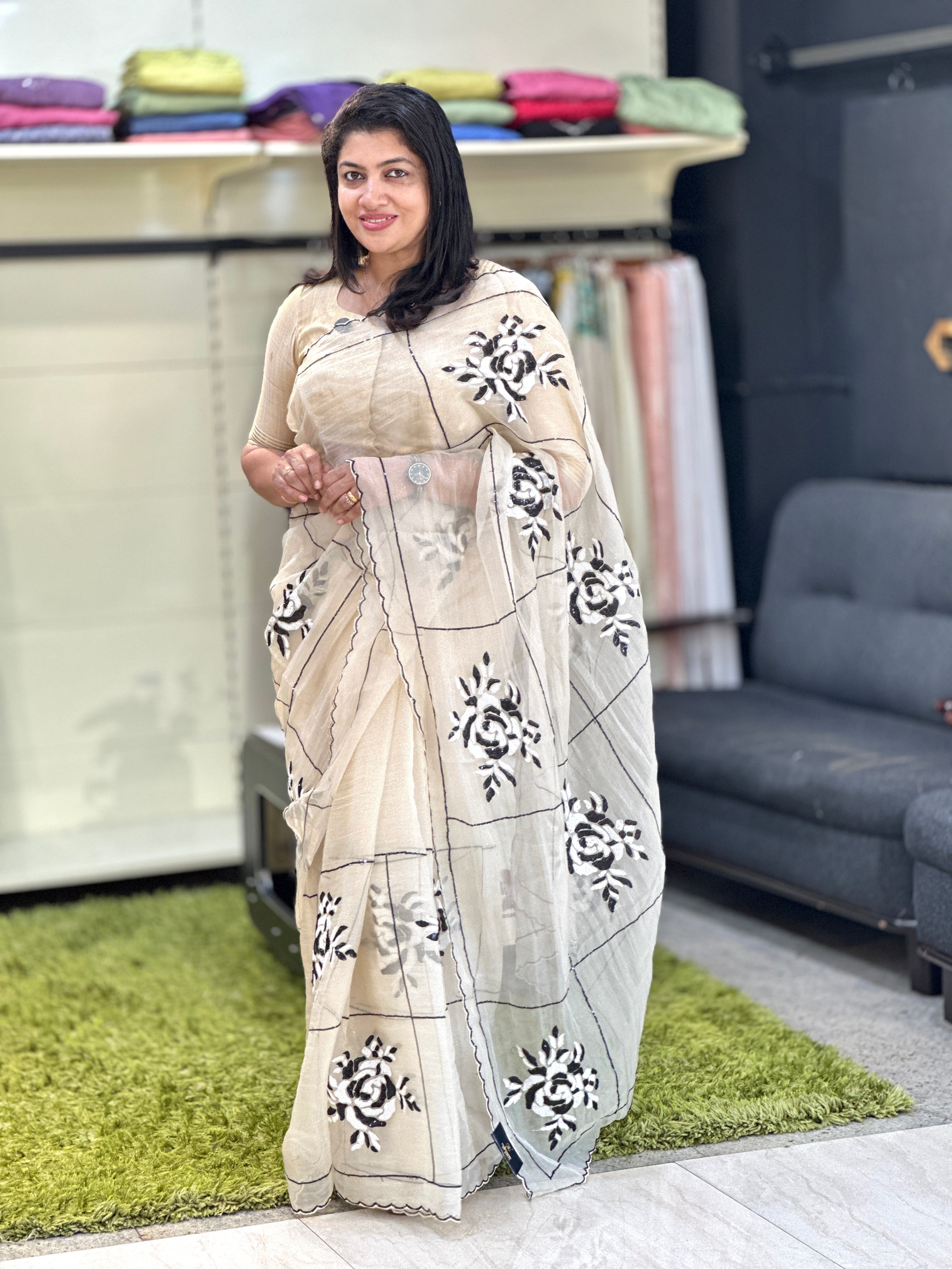 Sequins Embroidery Detailed Shimmer Organza Saree | BLD2153