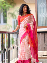 Check Weaving Pattern Linen Saree | SK327