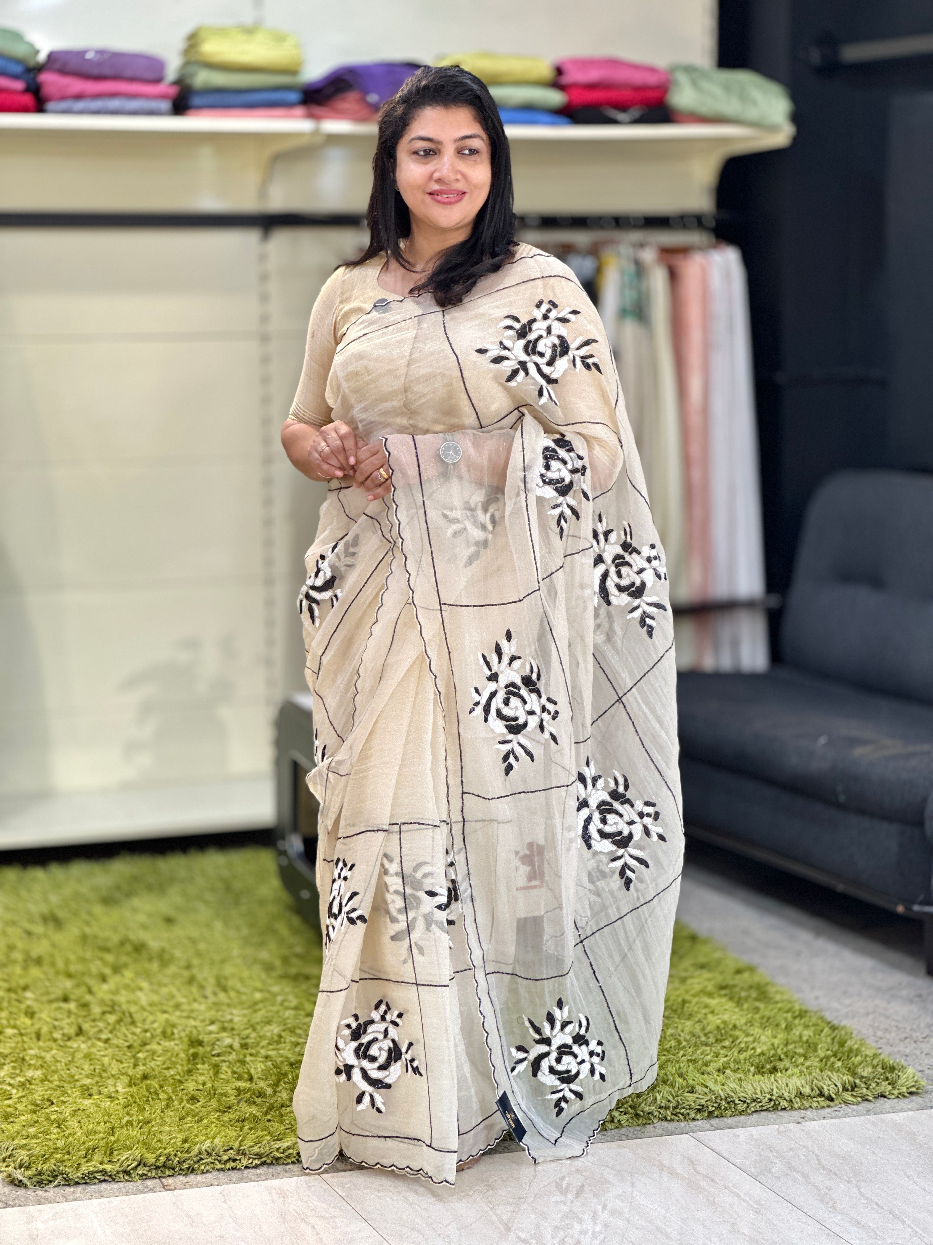 Sequins Embroidery Detailed Shimmer Organza Saree | BLD2153