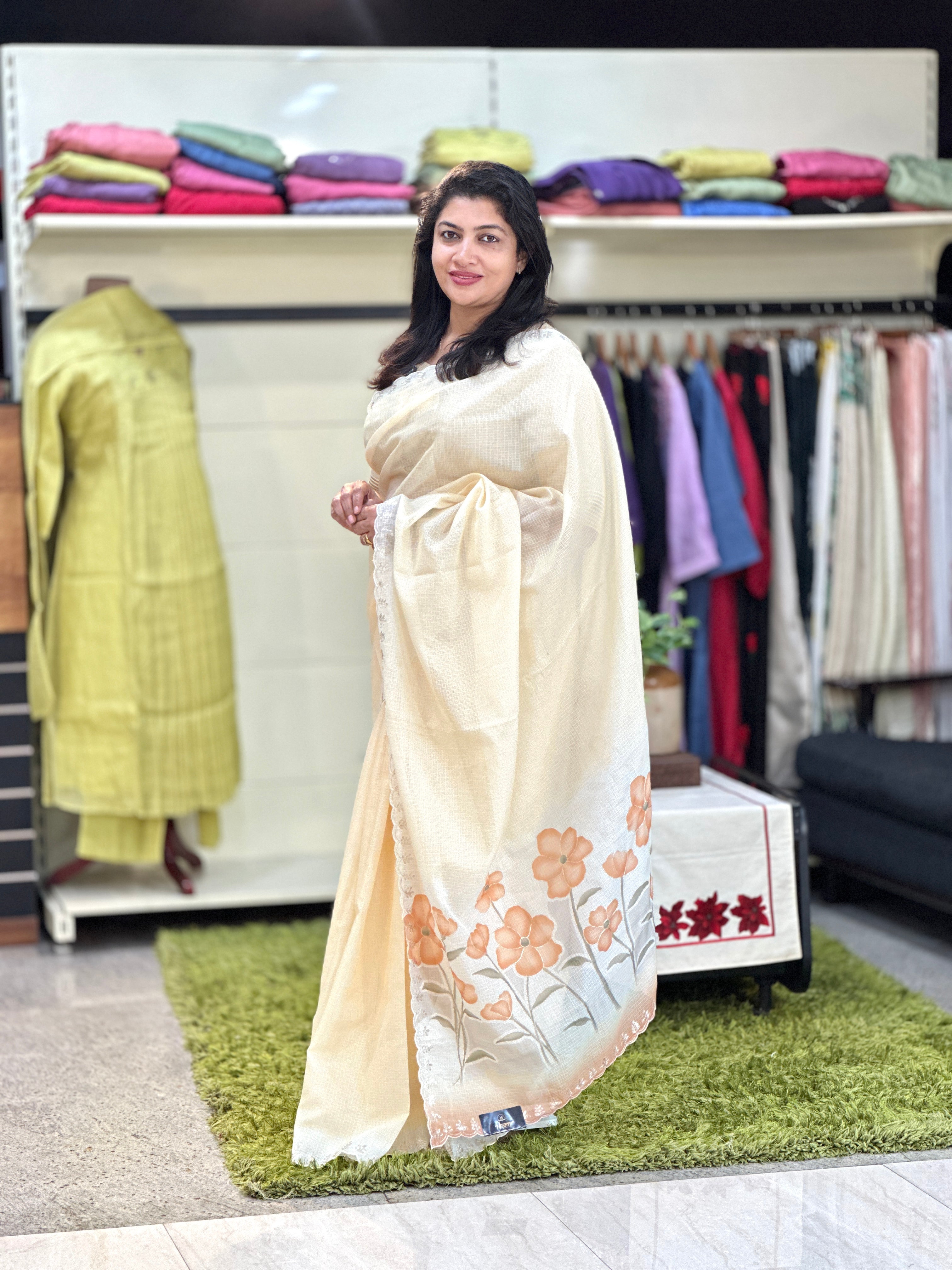 Floral Digital Print With Pitta Highlighted Silky Kota Saree | BLD1353