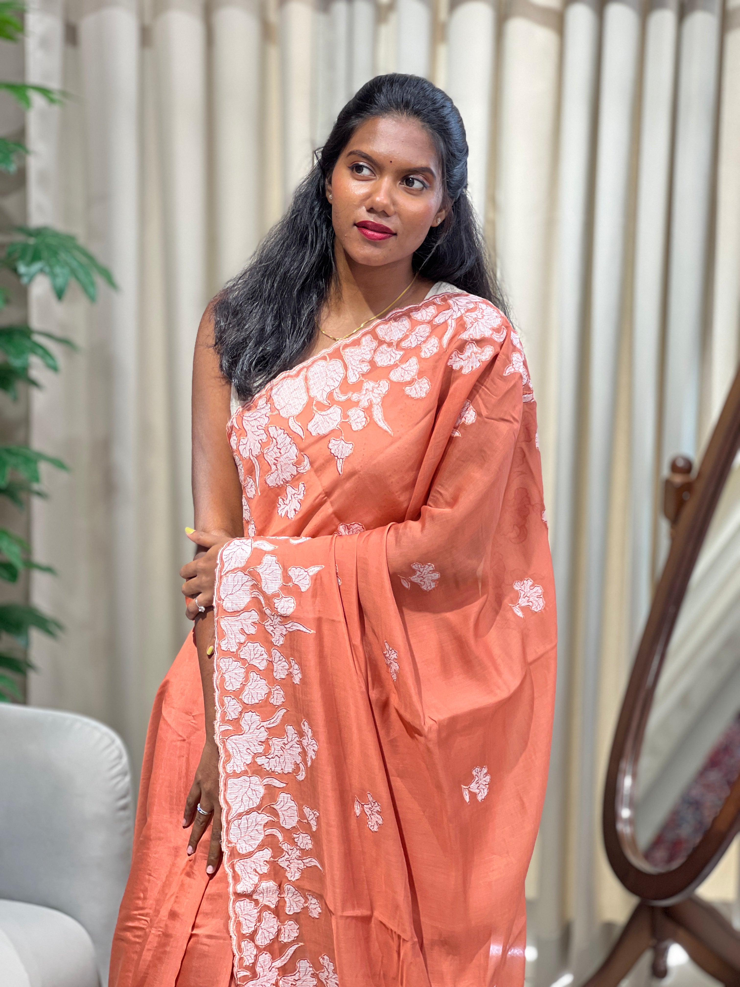 Applique Work Detailed Mul Chanderi Saree | BLD2124