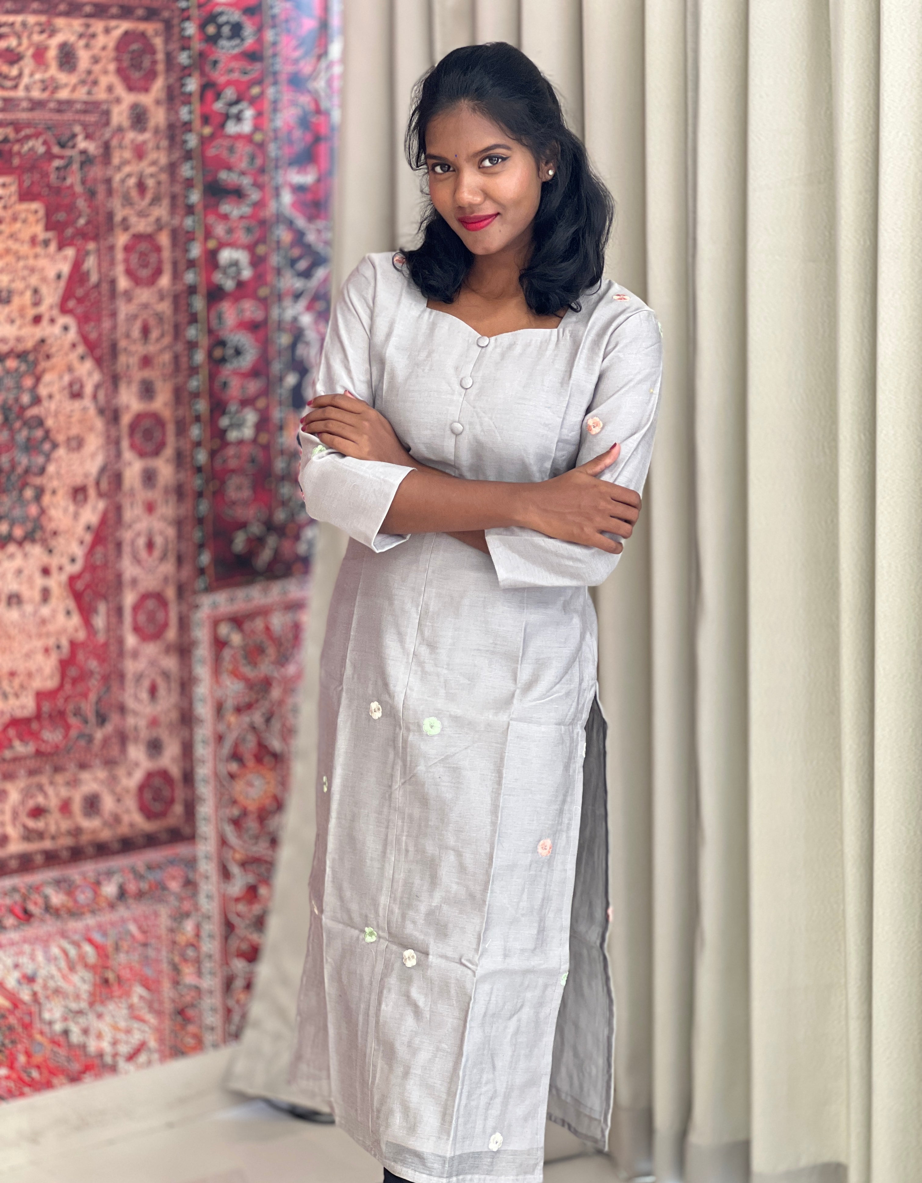 Embroidery Butta Detailed Chanderi Kurta | DNT196