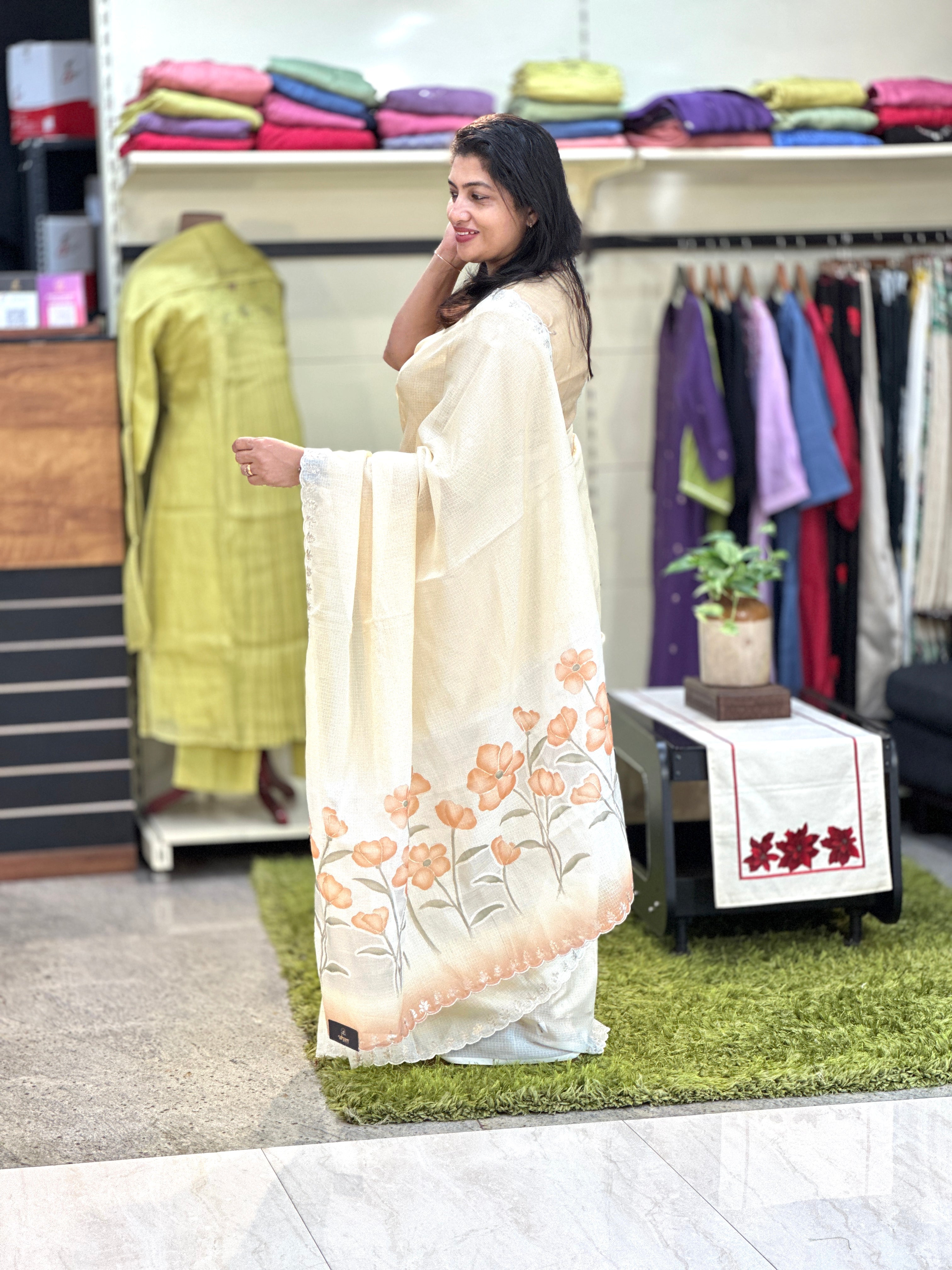 Floral Digital Print With Pitta Highlighted Silky Kota Saree | BLD1353