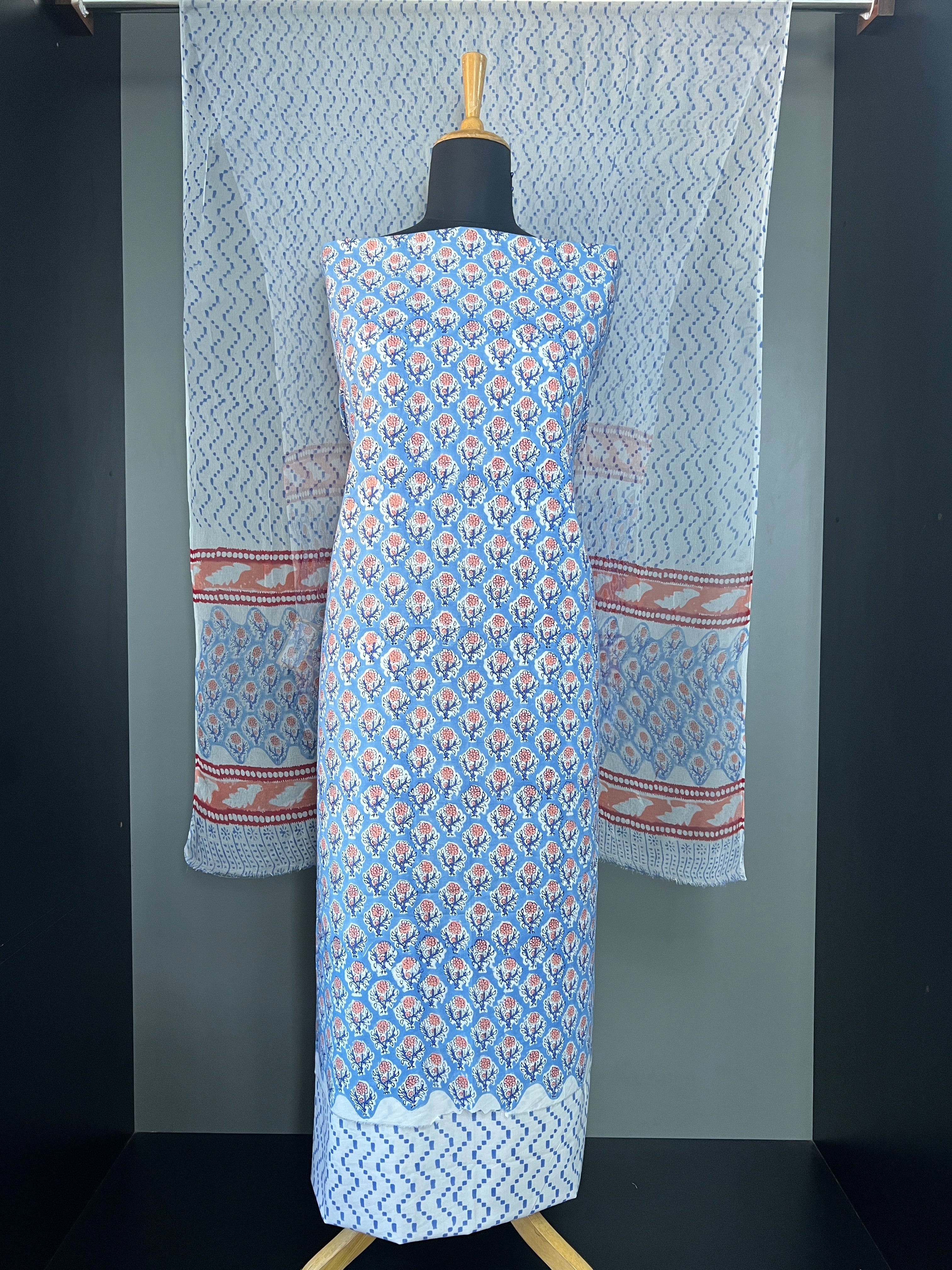 Floral Block Printed Soft Cotton Salwar Set |MF154