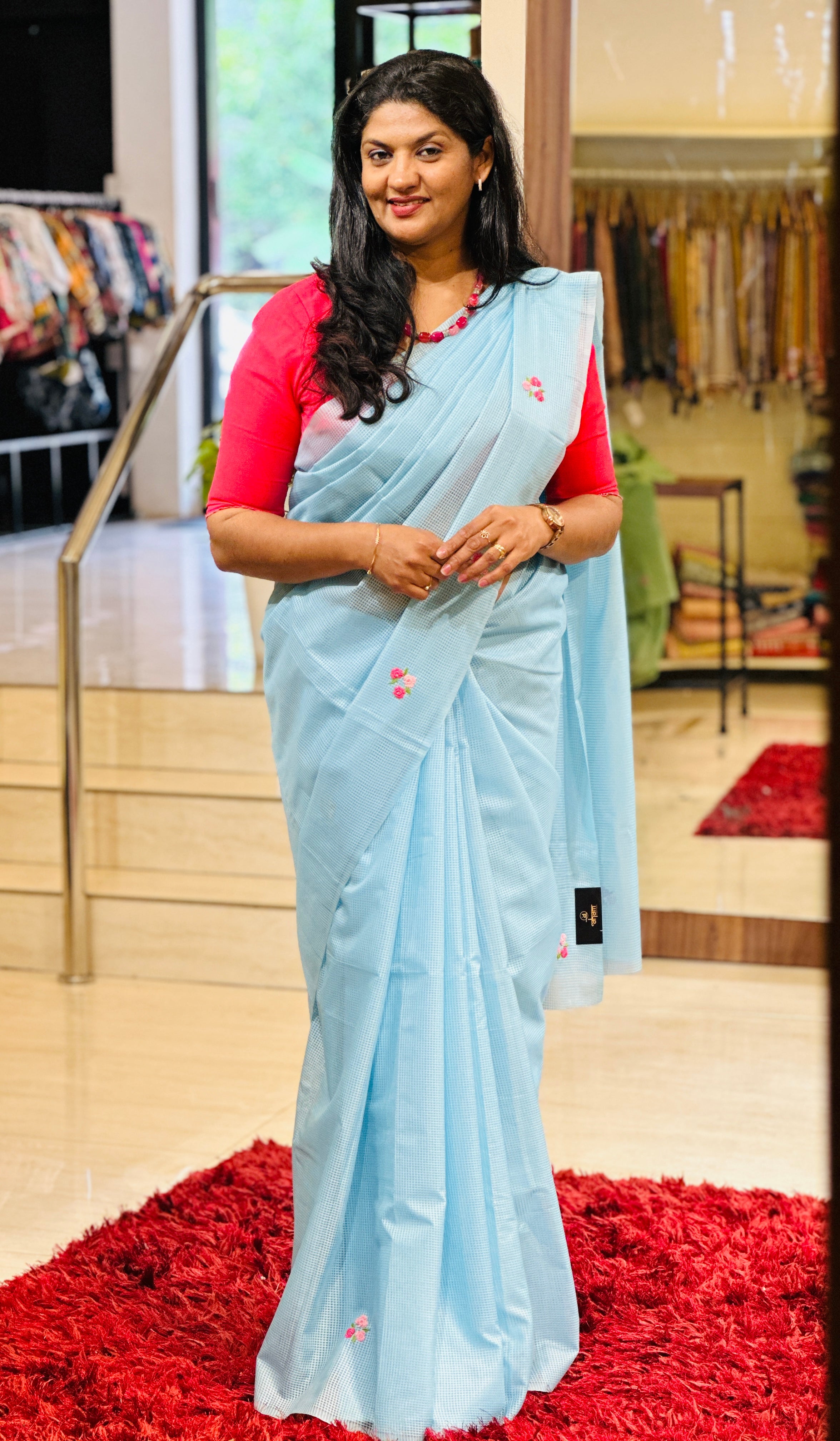 Hand Embroidery Placement Detailed Semi Tussar Silk Saree | VMB116