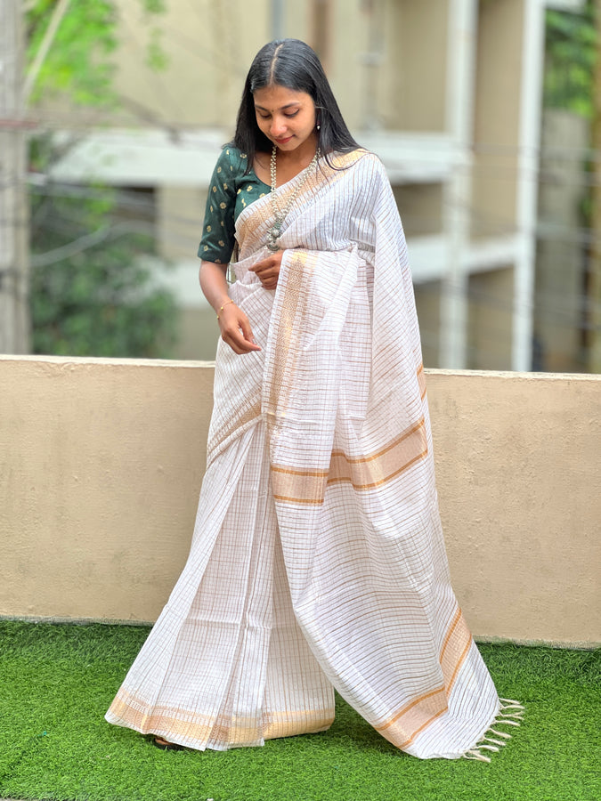 Check Weaving Pattern Bhagalpuri Linen Saree | NHH226