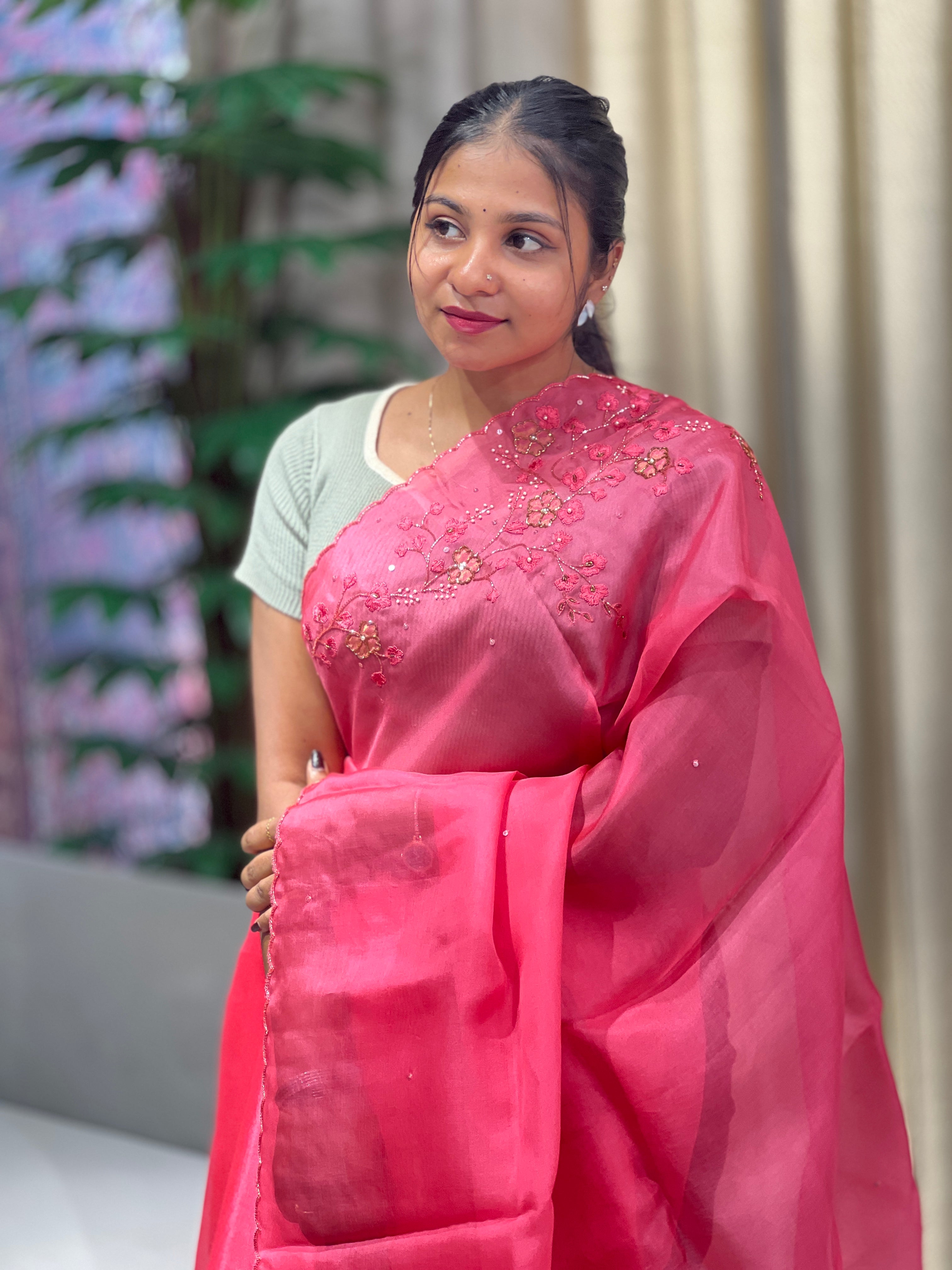 Hand Work Detailed Pure Organza Saree | DNT1004