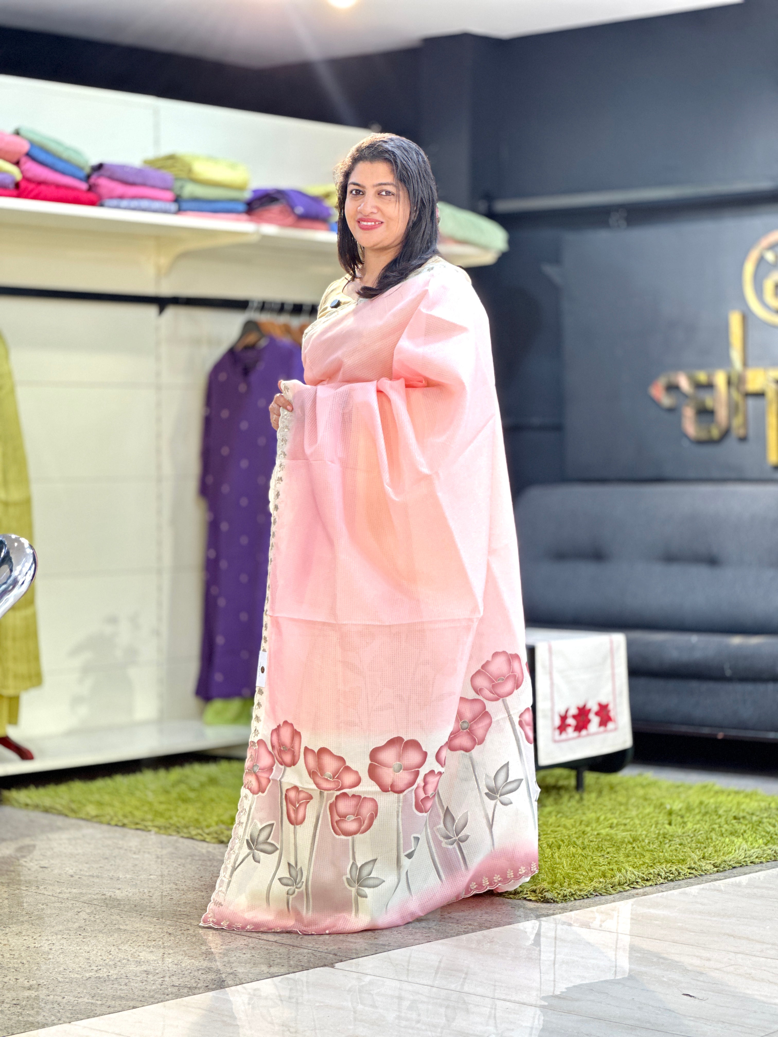 Floral Printed Detailed Silky Kota Saree | BLD1817