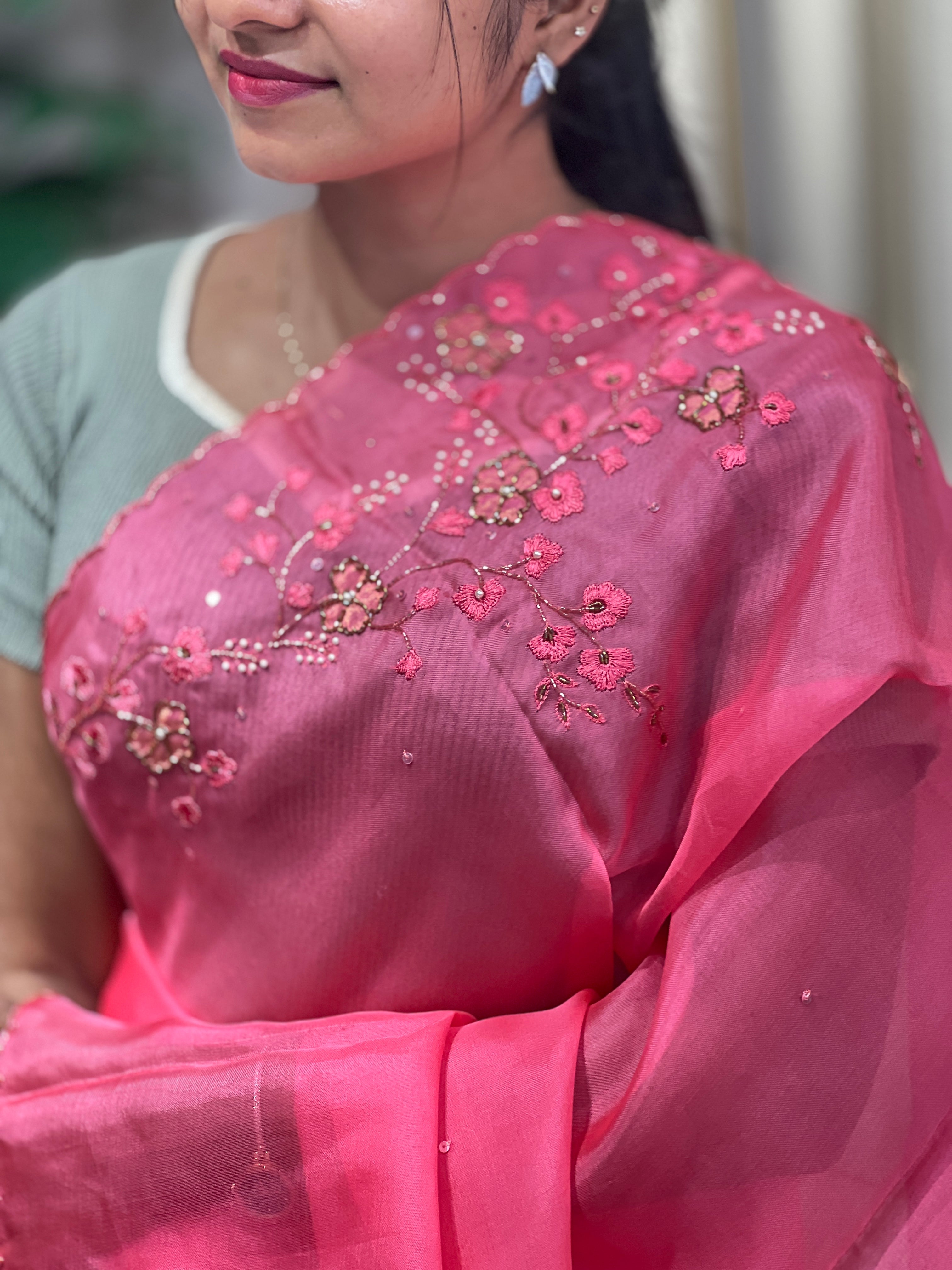 Hand Work Detailed Pure Organza Saree | DNT1004